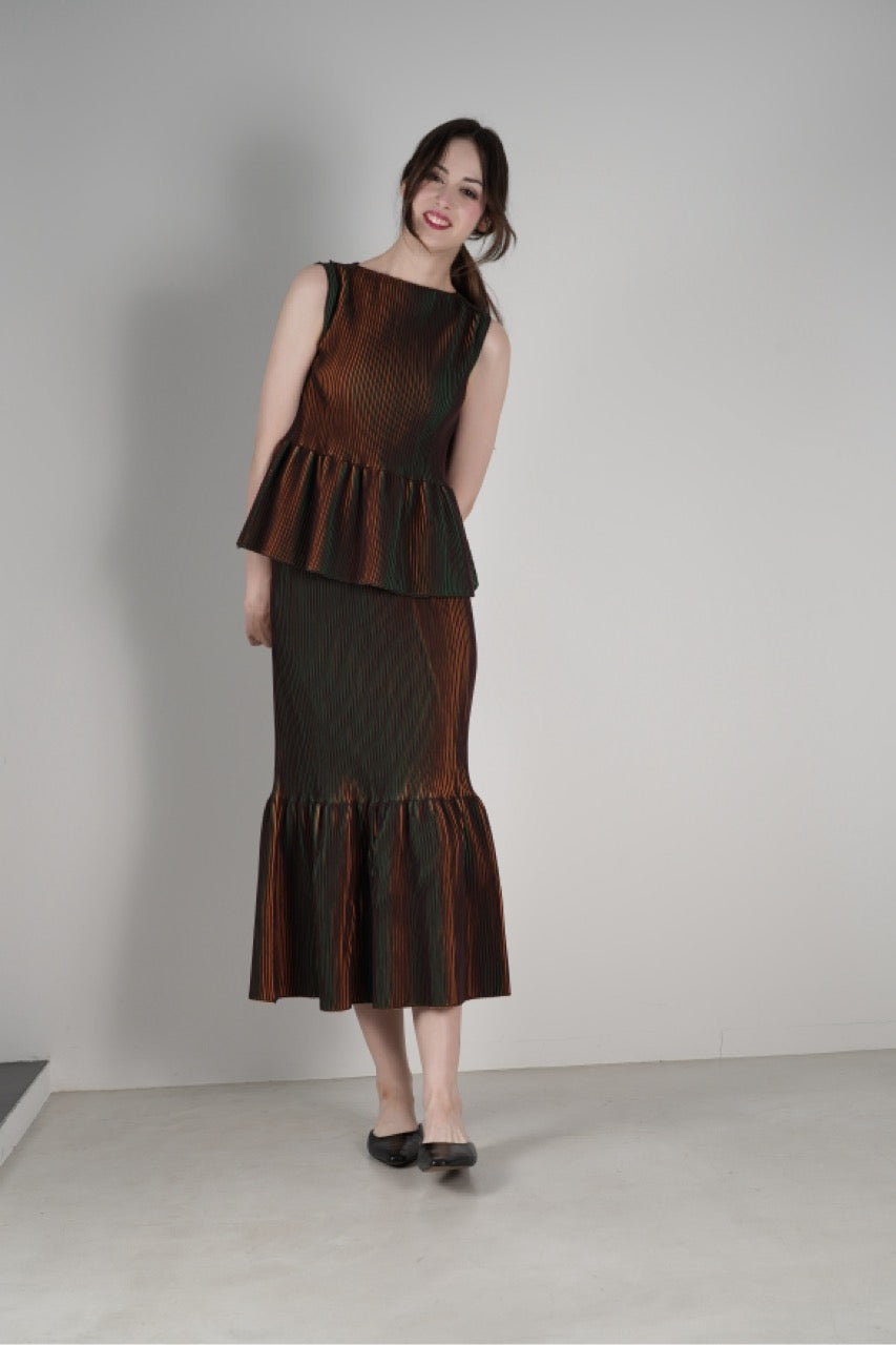3D Pleats Nosleeve-peplum【Order】