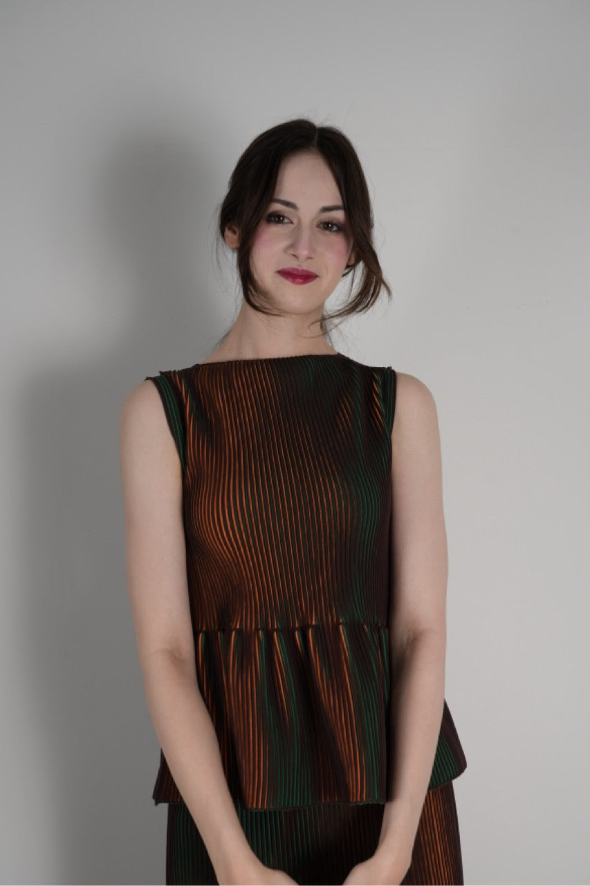 3D Pleats Nosleeve-peplum【Order】