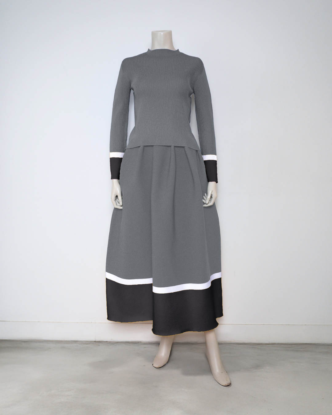 柄リブプルオーバー-A×柄コクーンスカート‐A