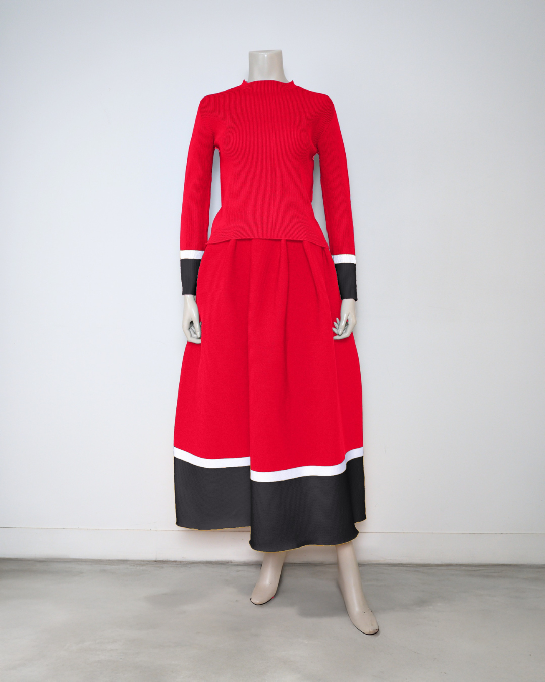 柄リブプルオーバー-A×柄コクーンスカート‐A