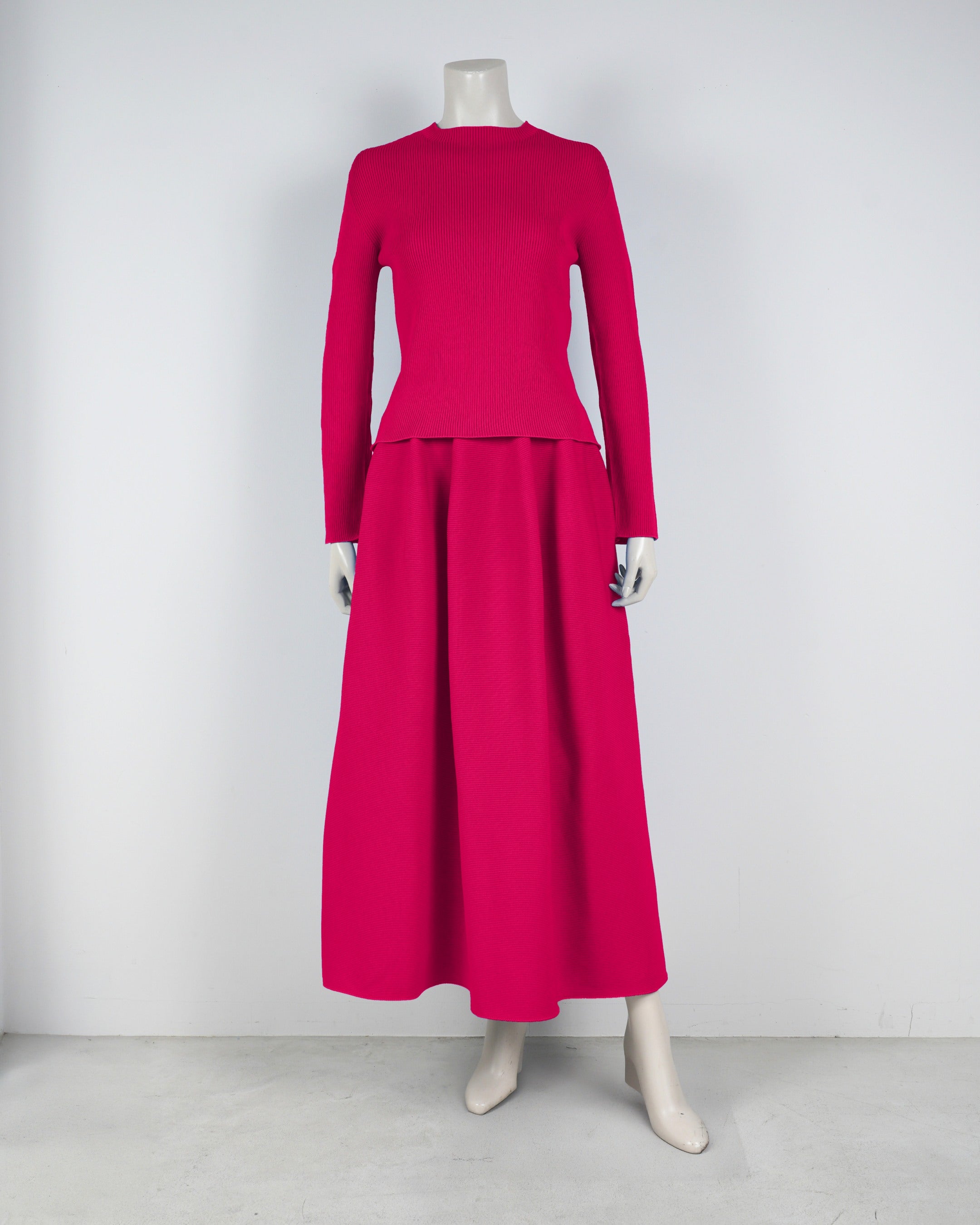 【ベストセラー】長袖リブプルオーバー×コクーンスカート【返品交換対象商品】