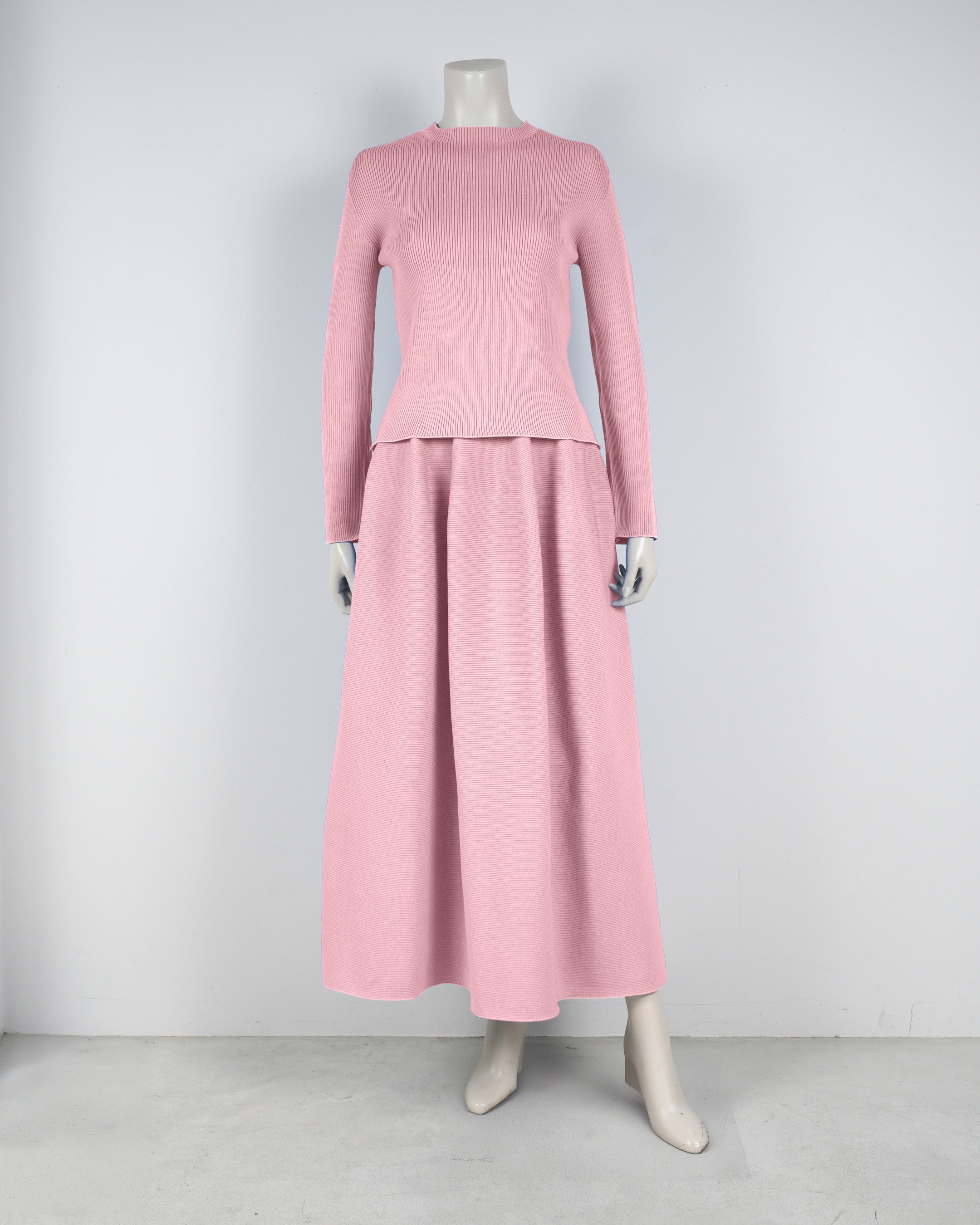 長袖リブ×コクーンスカート(セットアップ)【返品交換対象商品】