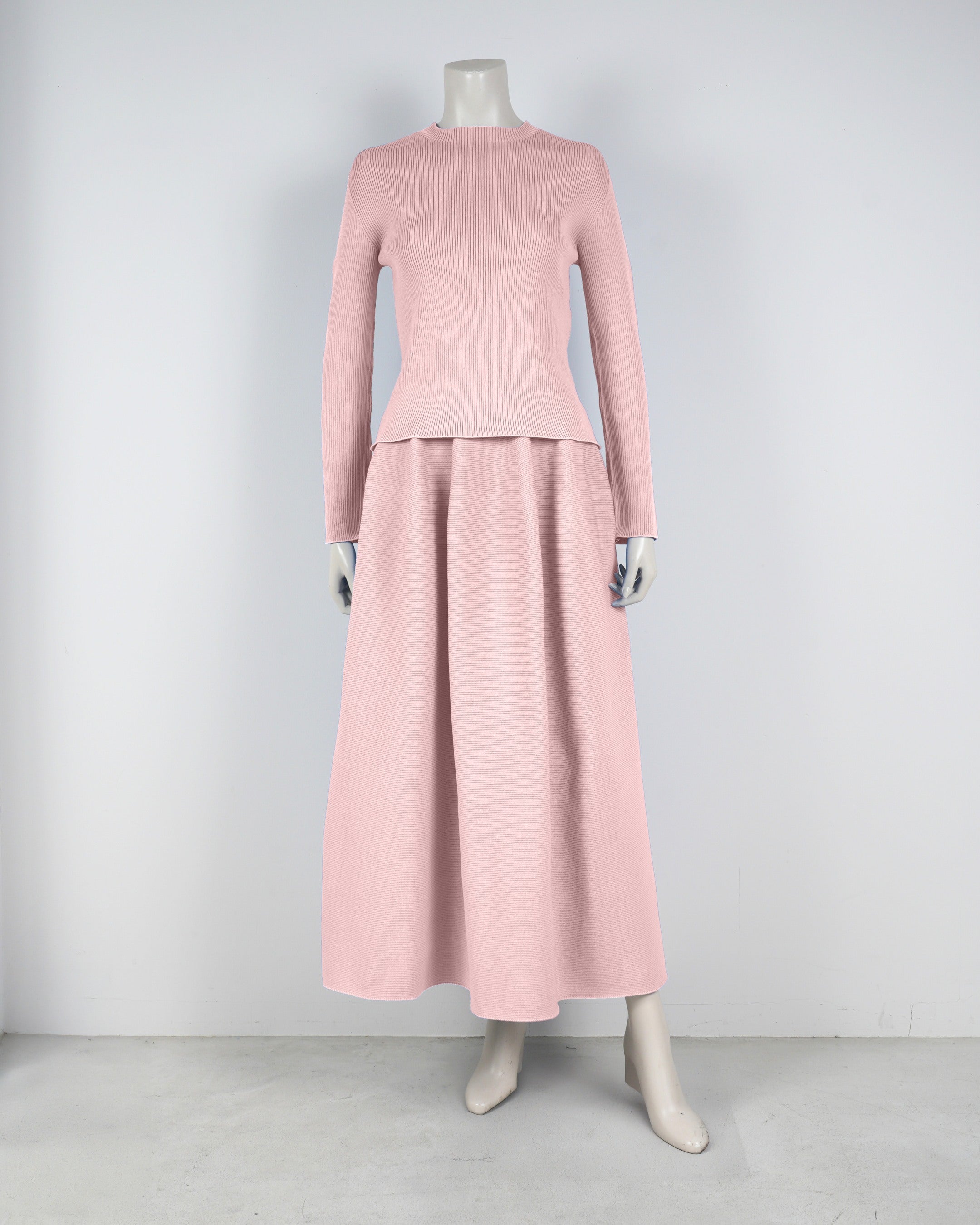 【ベストセラー】長袖リブプルオーバー×コクーンスカート【返品交換対象商品】