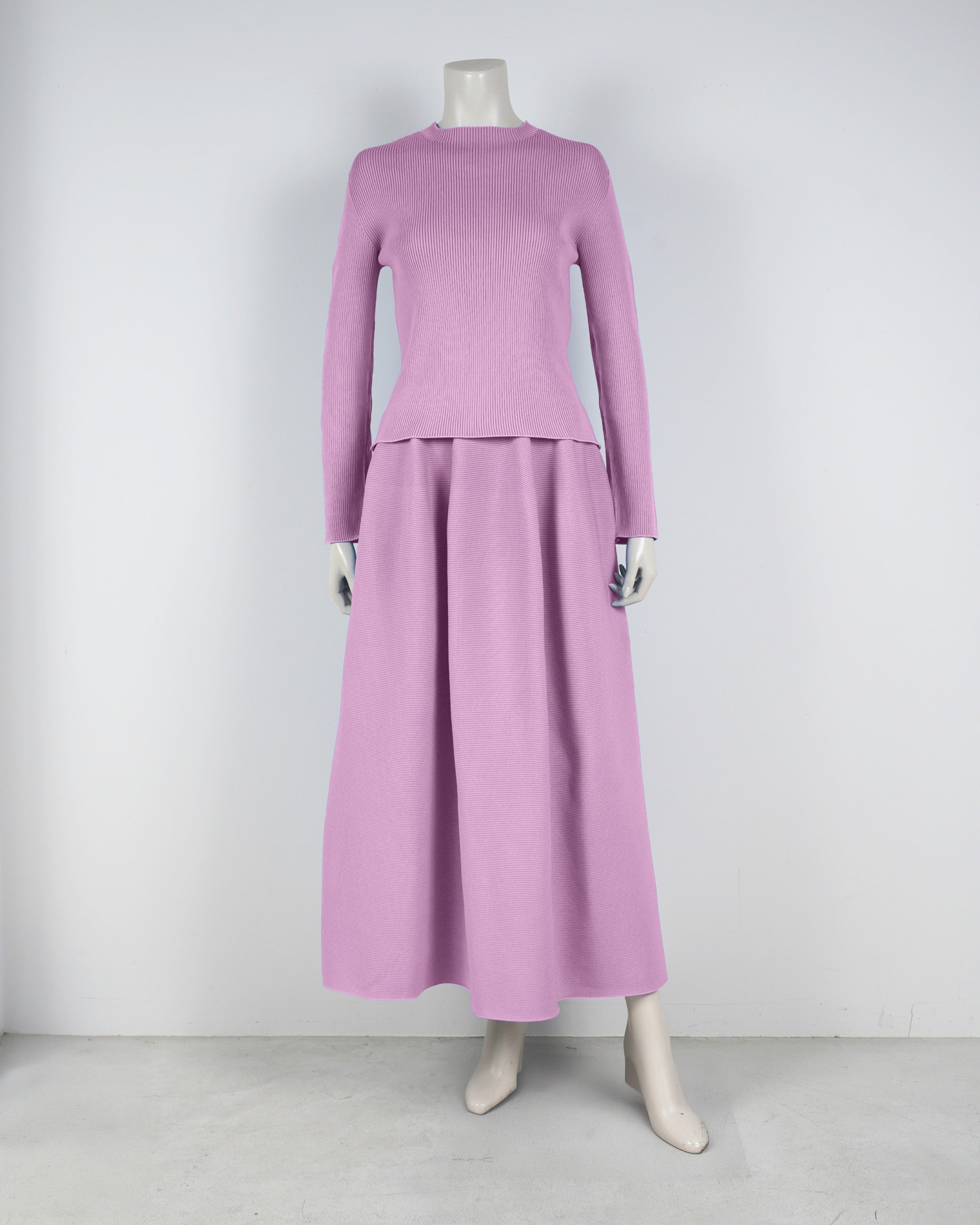 【ベストセラー】長袖リブプルオーバー×コクーンスカート【返品交換対象商品】