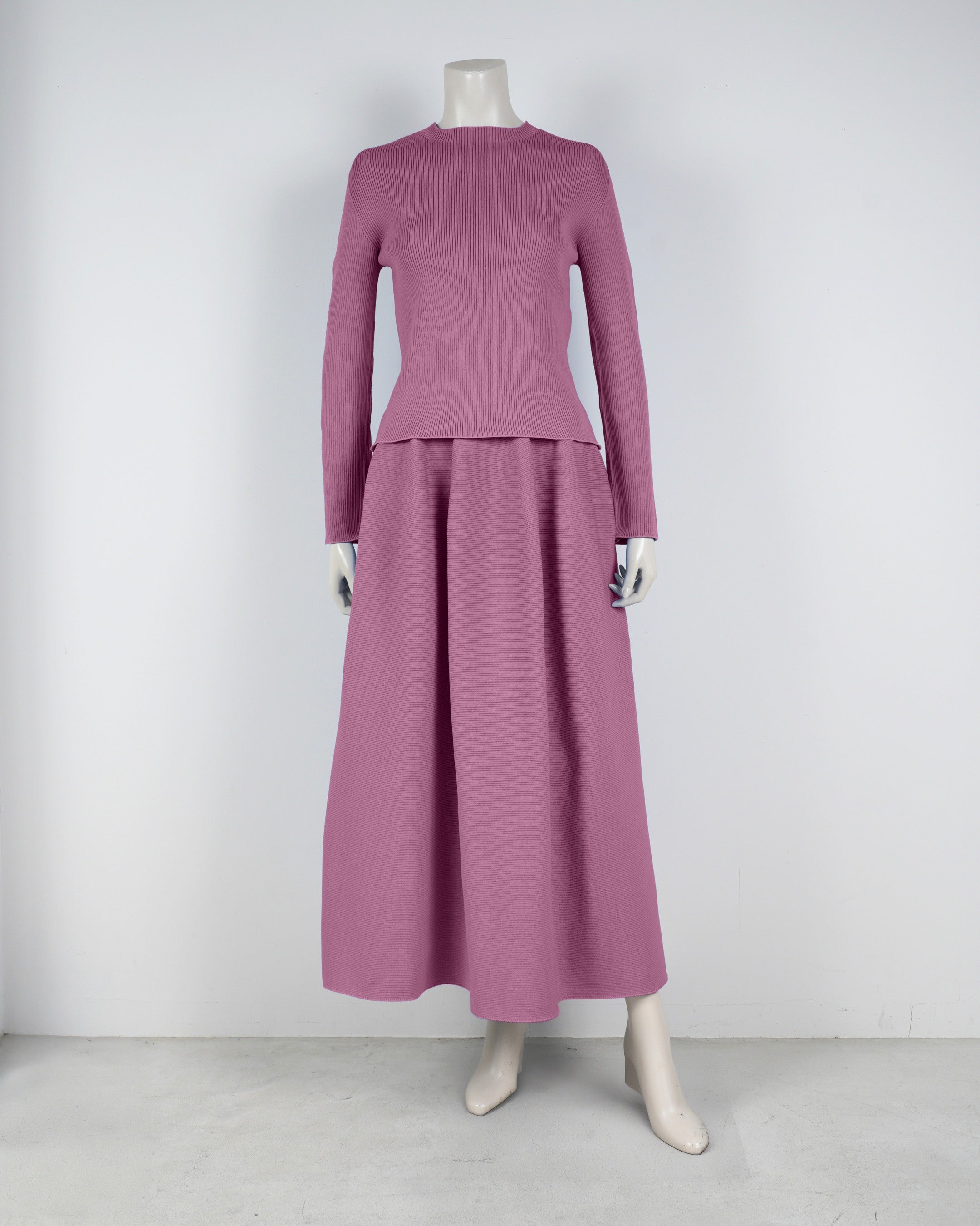 【ベストセラー】長袖リブプルオーバー×コクーンスカート【返品交換対象商品】