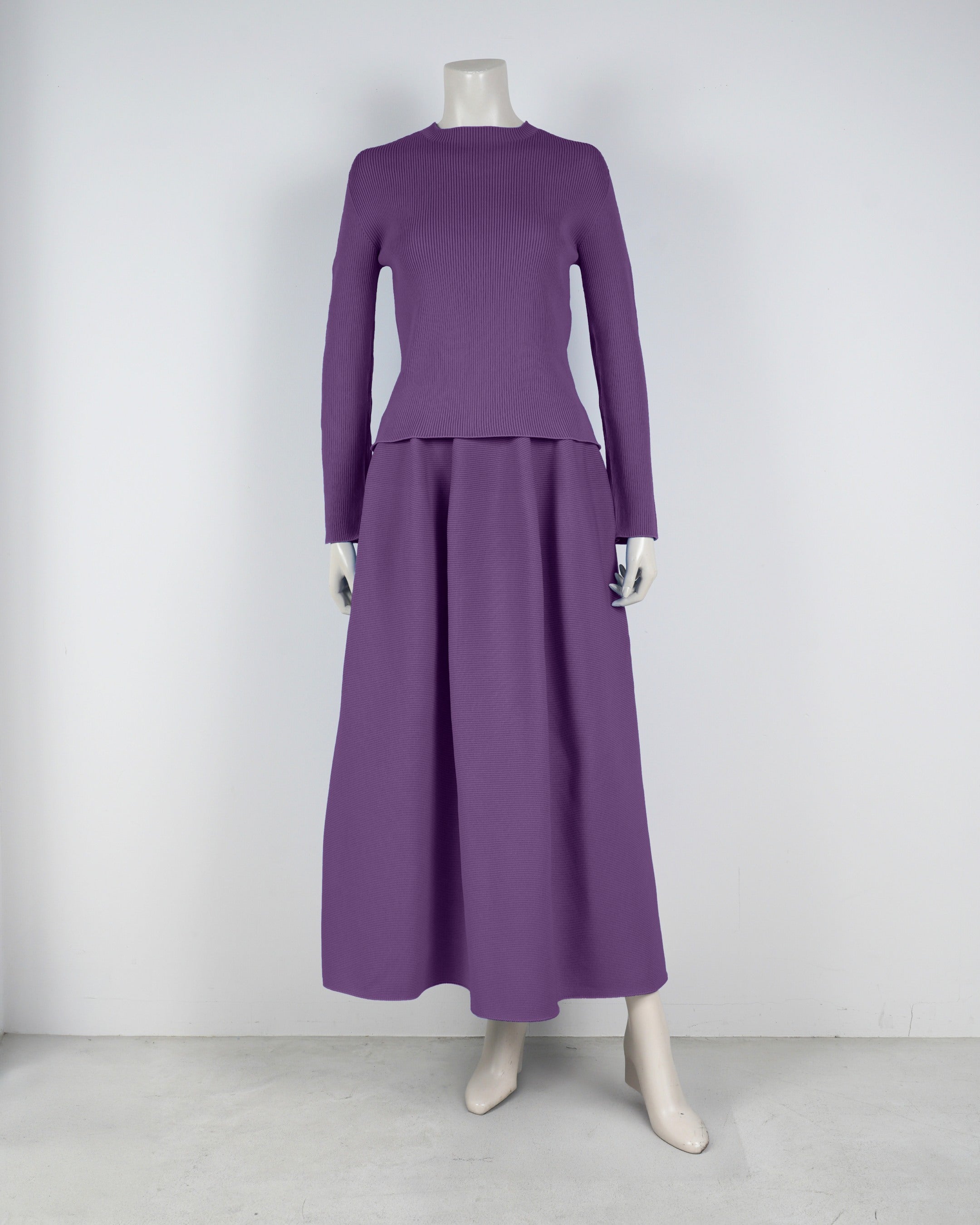 【ベストセラー】長袖リブプルオーバー×コクーンスカート【返品交換対象商品】