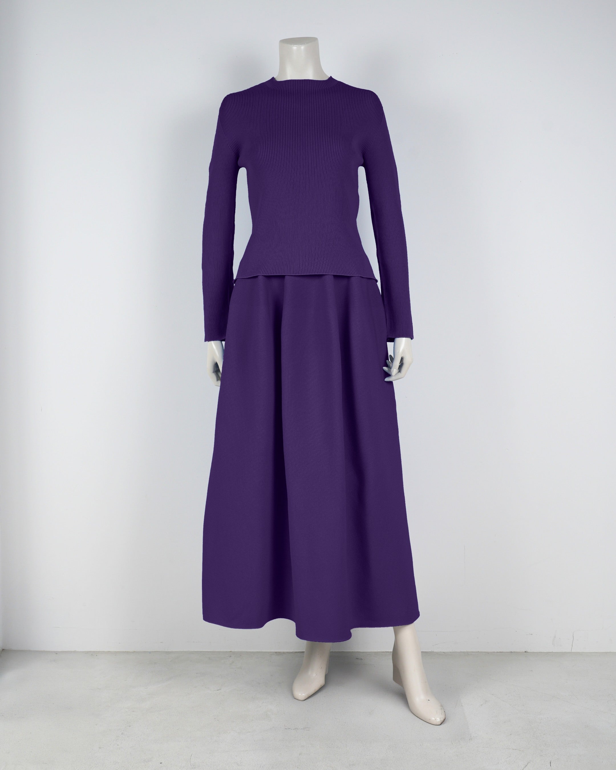 【ベストセラー】長袖リブプルオーバー×コクーンスカート【返品交換対象商品】