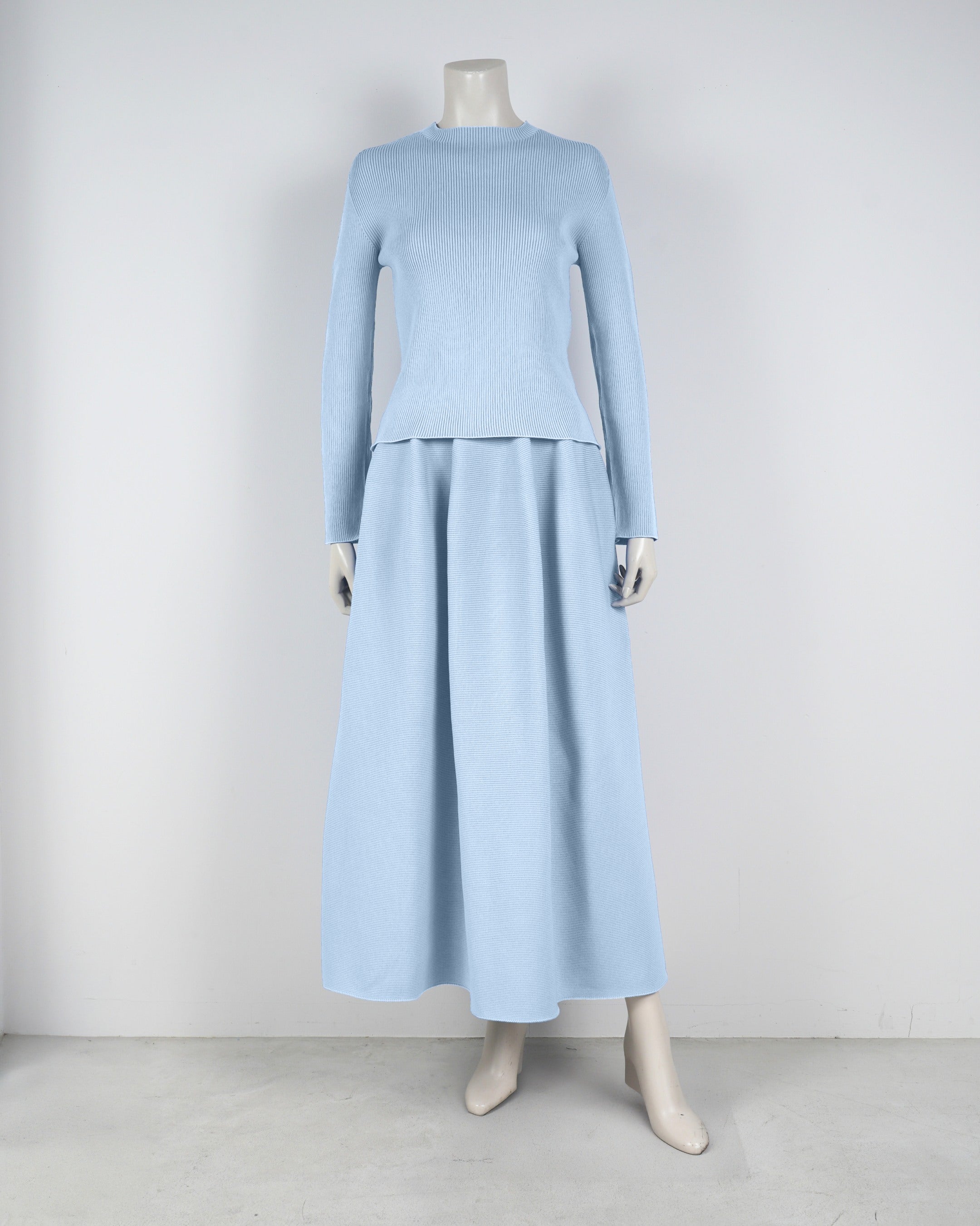 【ベストセラー】長袖リブプルオーバー×コクーンスカート【返品交換対象商品】