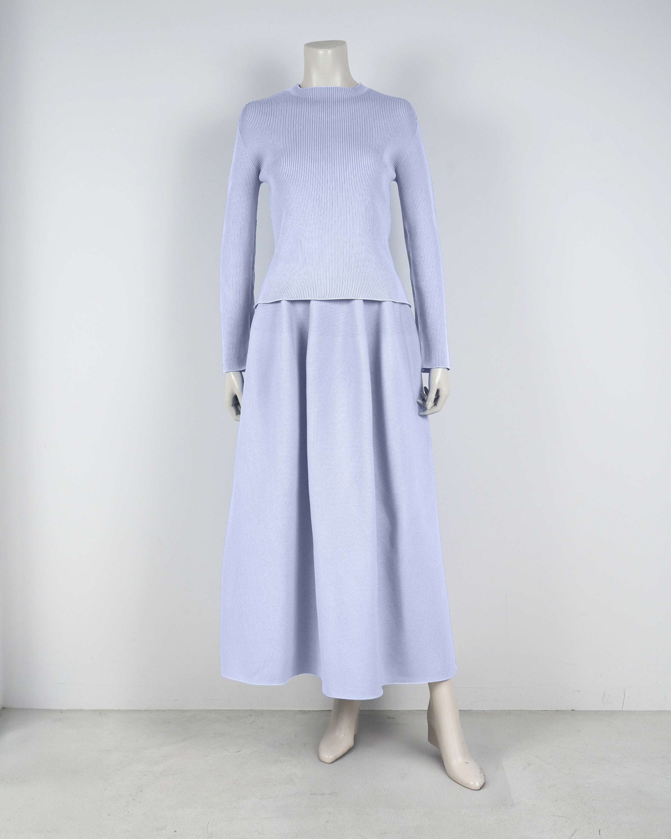 【ベストセラー】長袖リブプルオーバー×コクーンスカート【返品交換対象商品】