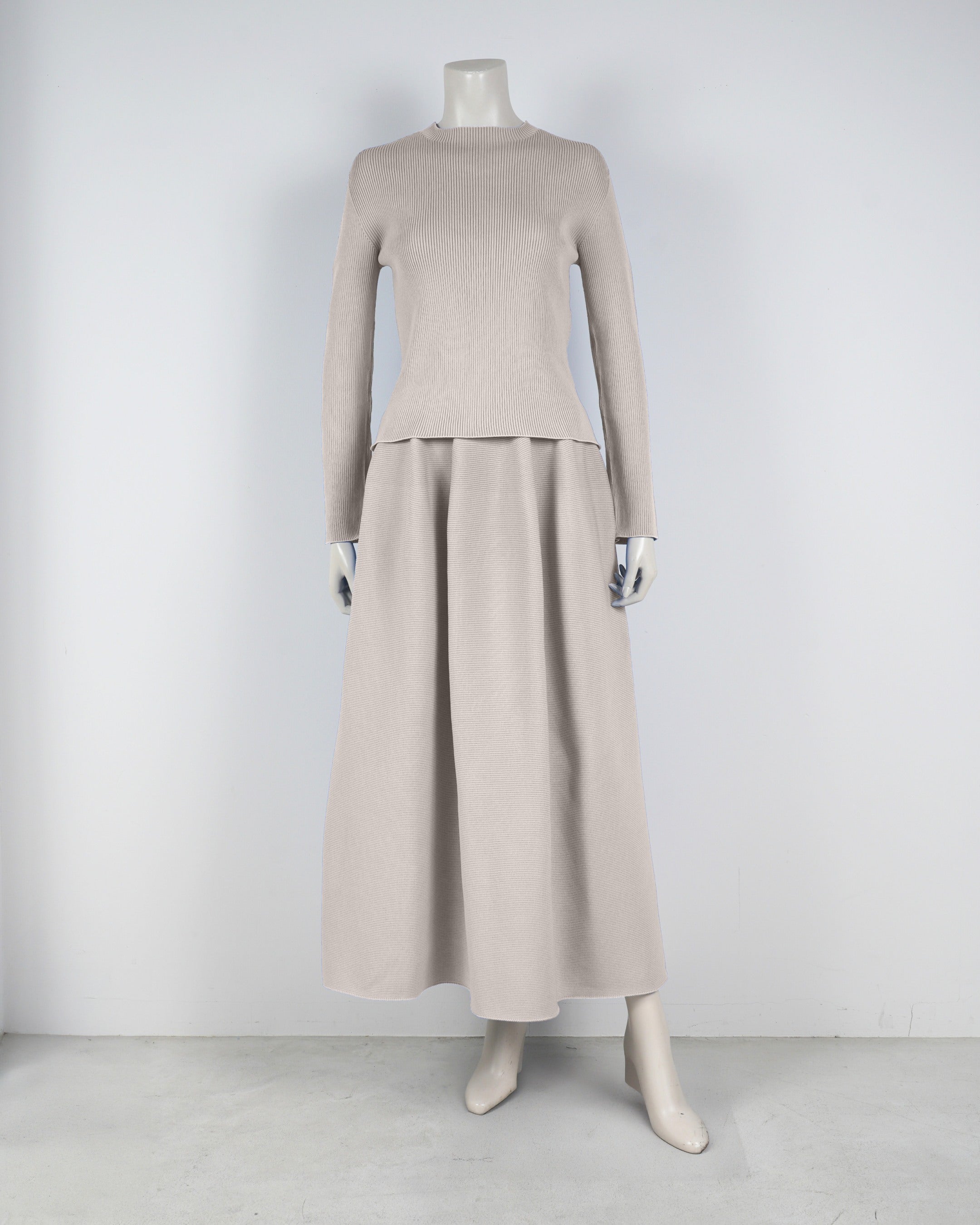 【ベストセラー】長袖リブプルオーバー×コクーンスカート【返品交換対象商品】