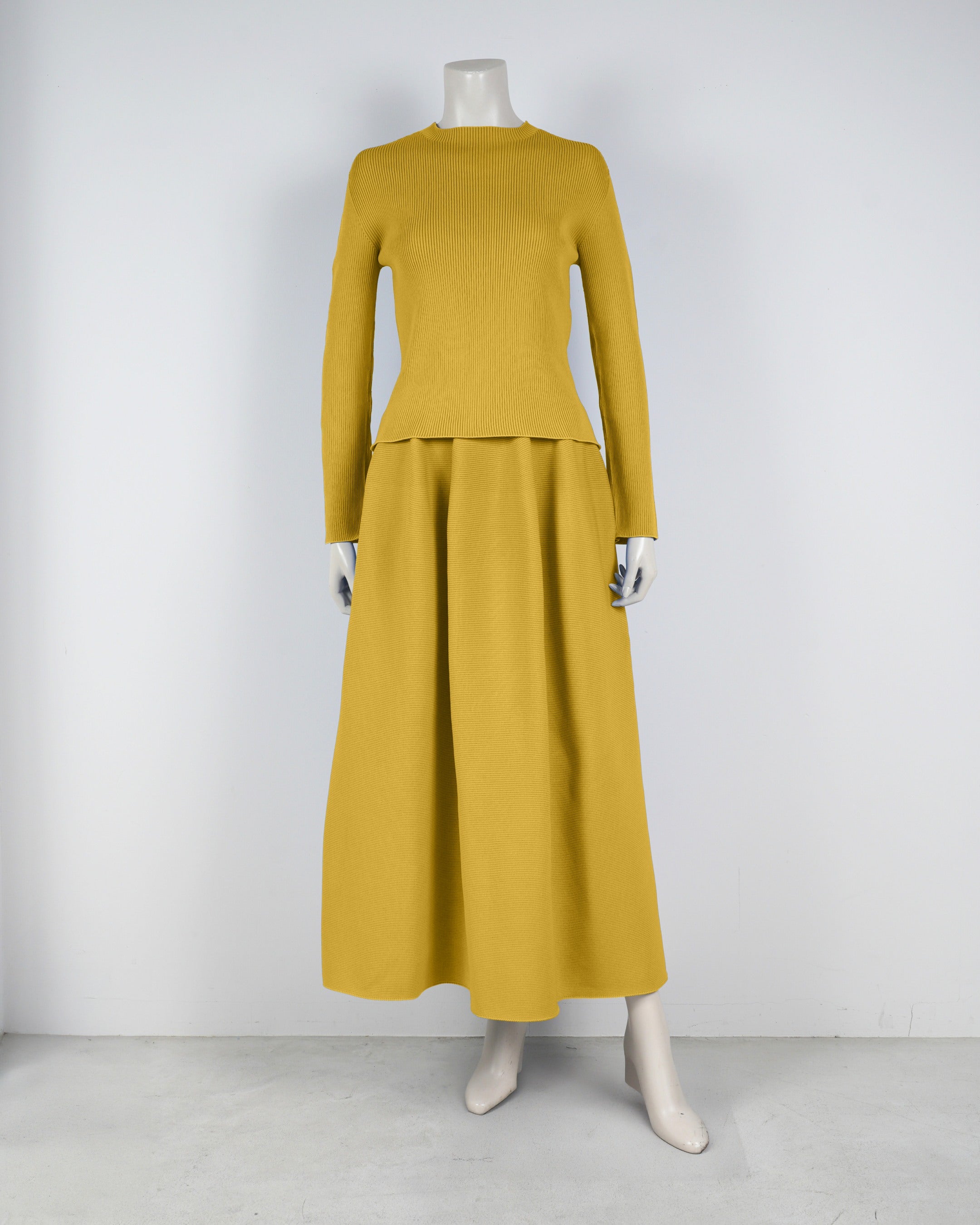 【ベストセラー】長袖リブプルオーバー×コクーンスカート【返品交換対象商品】