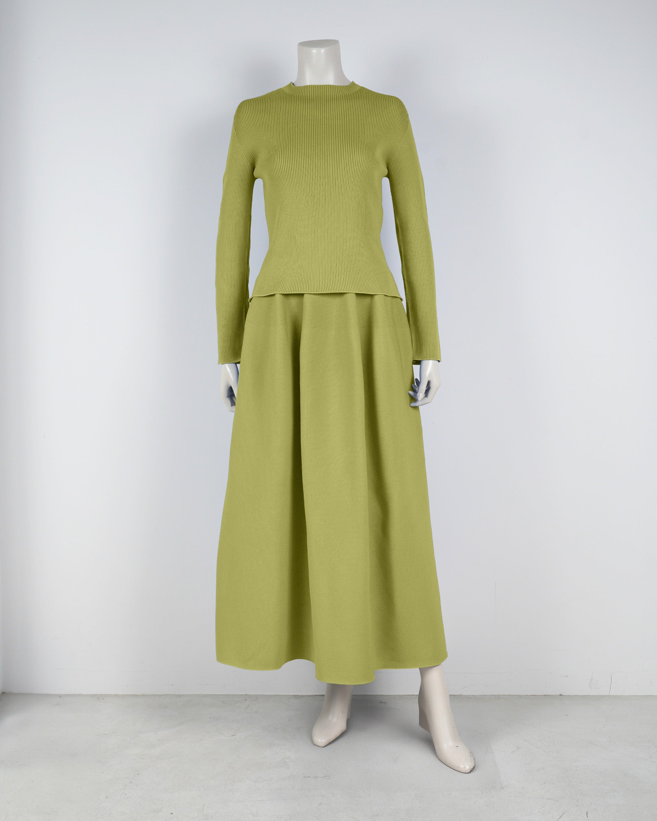 【ベストセラー】長袖リブプルオーバー×コクーンスカート【返品交換対象商品】