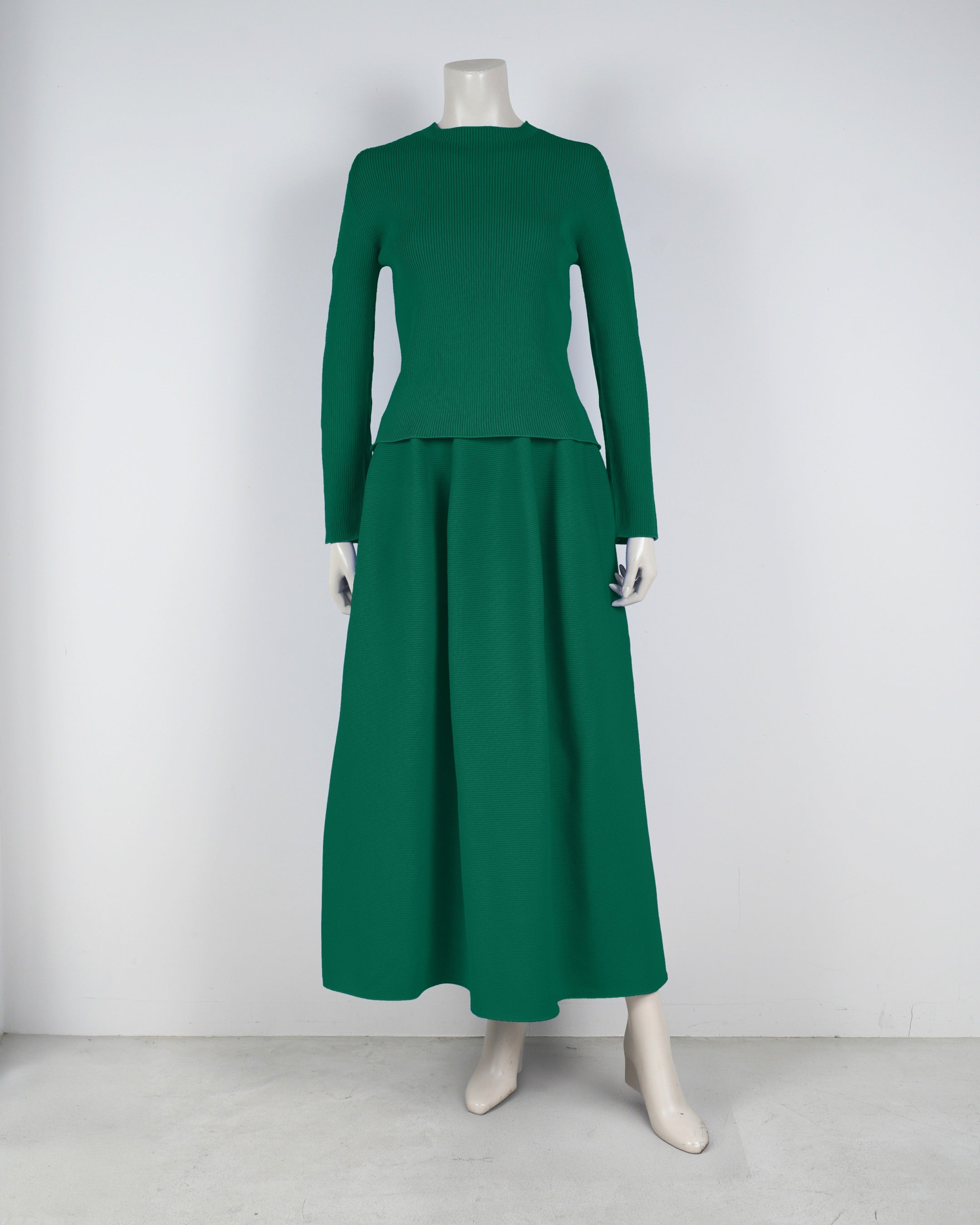 【ベストセラー】長袖リブプルオーバー×コクーンスカート【返品交換対象商品】