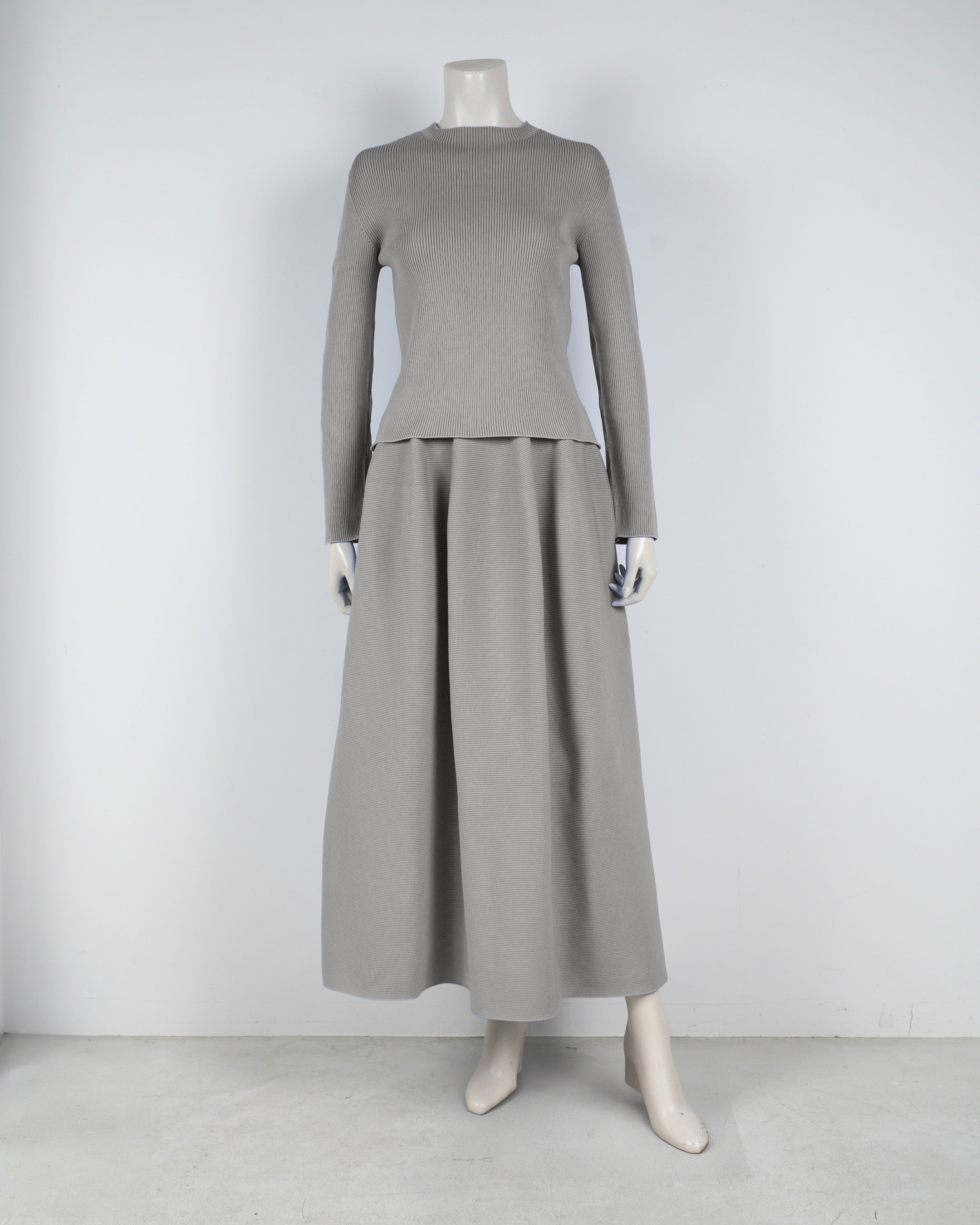 【ベストセラー】長袖リブプルオーバー×コクーンスカート【返品交換対象商品】