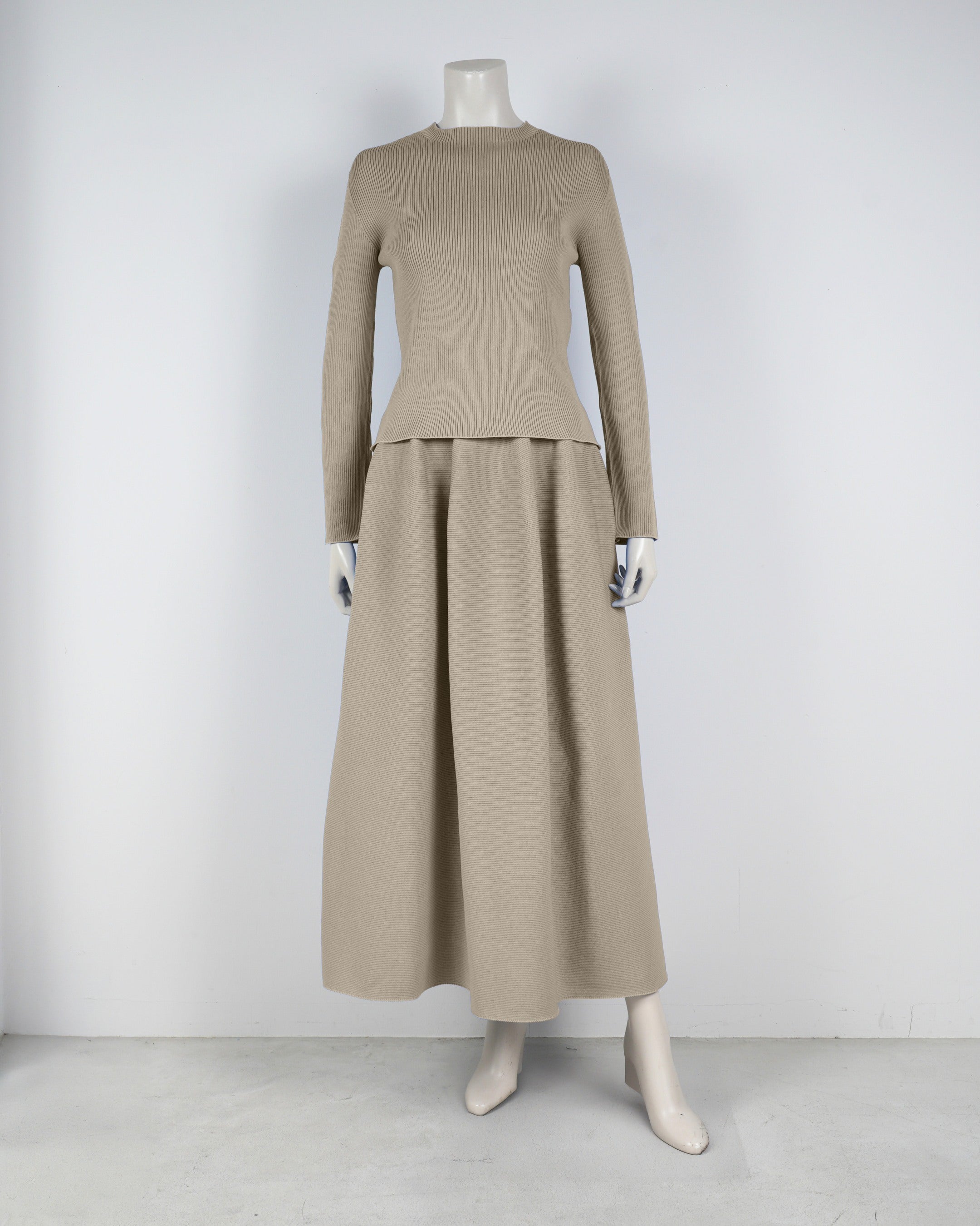 【ベストセラー】長袖リブプルオーバー×コクーンスカート【返品交換対象商品】