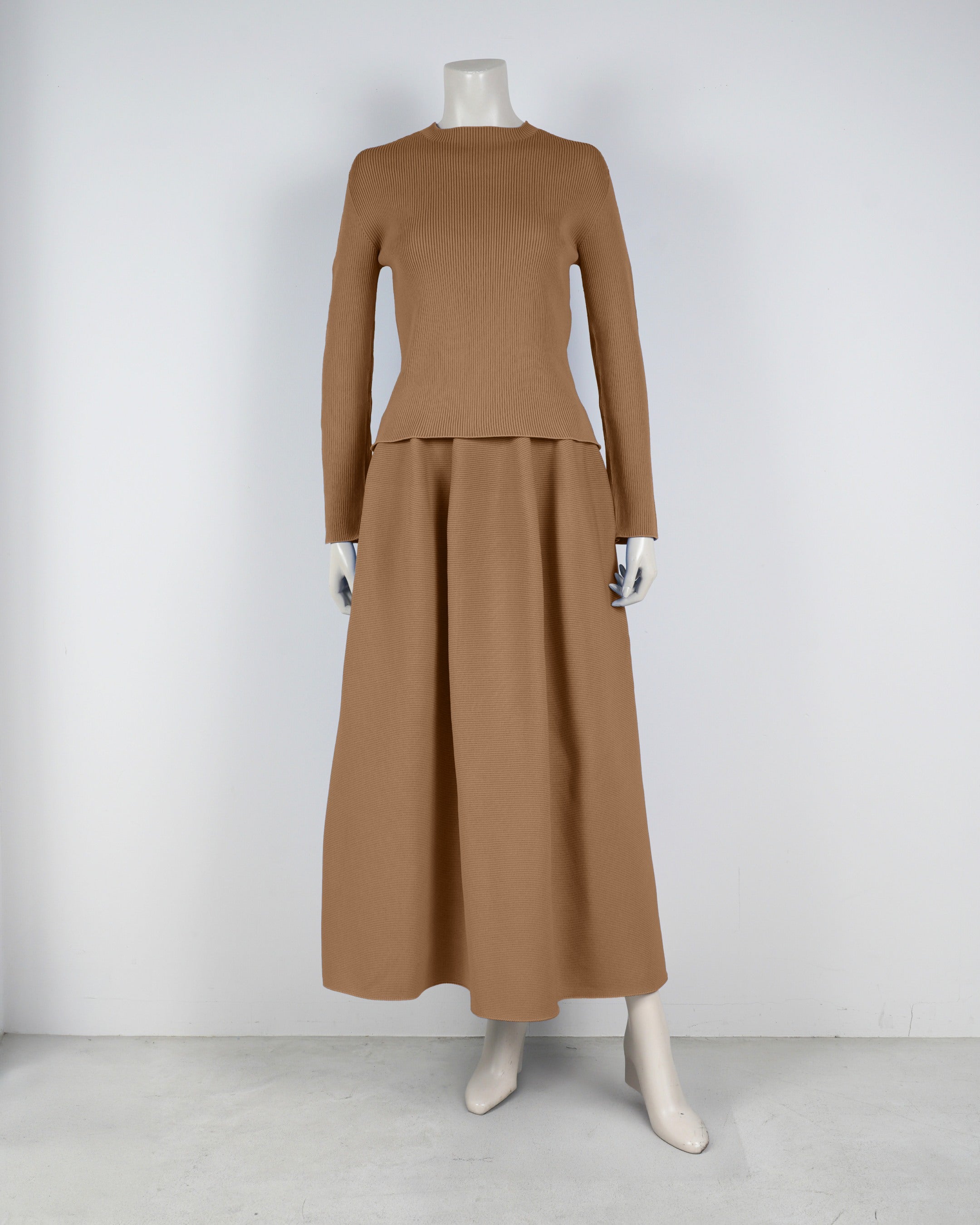 【ベストセラー】長袖リブプルオーバー×コクーンスカート【返品交換対象商品】