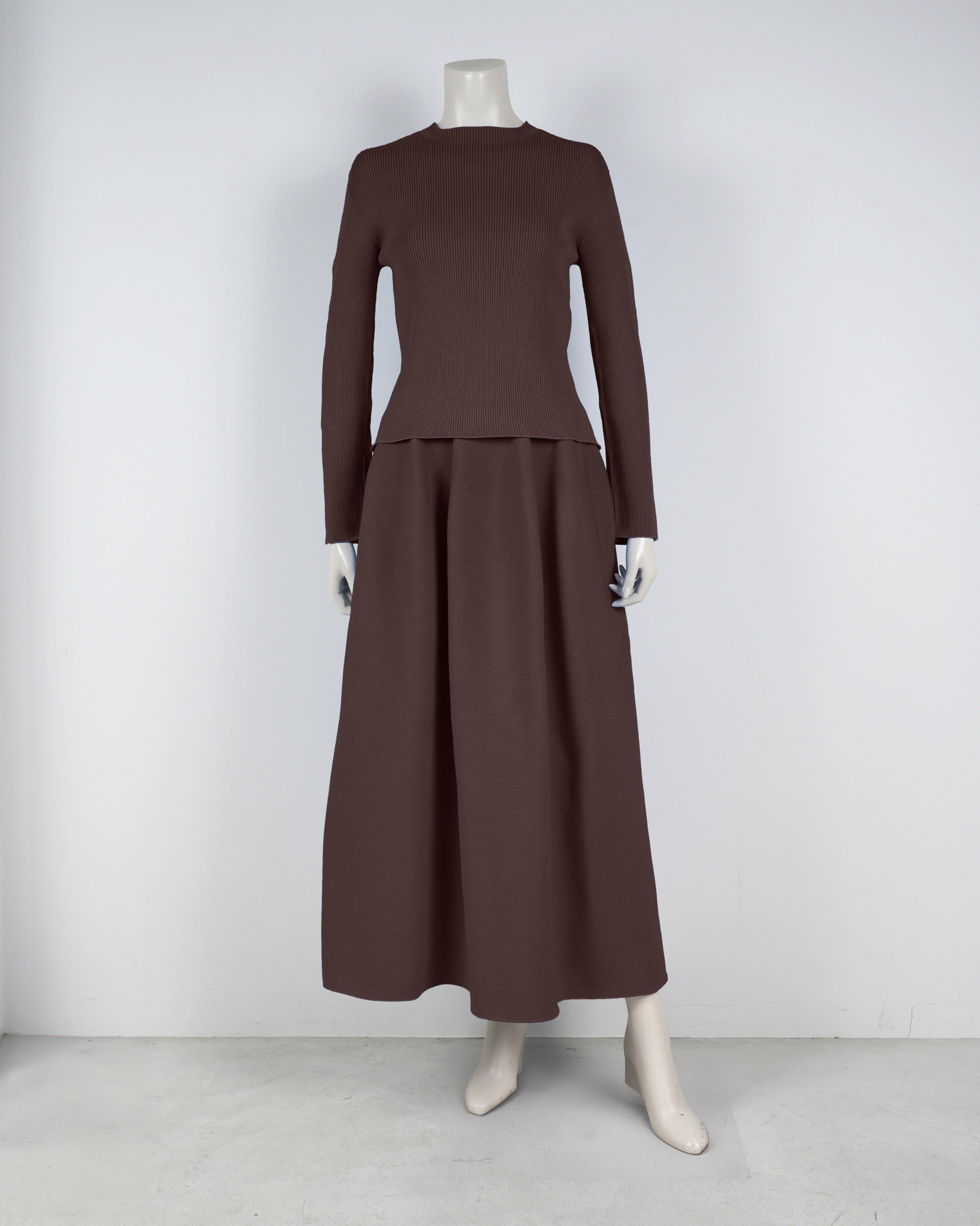 【ベストセラー】長袖リブプルオーバー×コクーンスカート【返品交換対象商品】