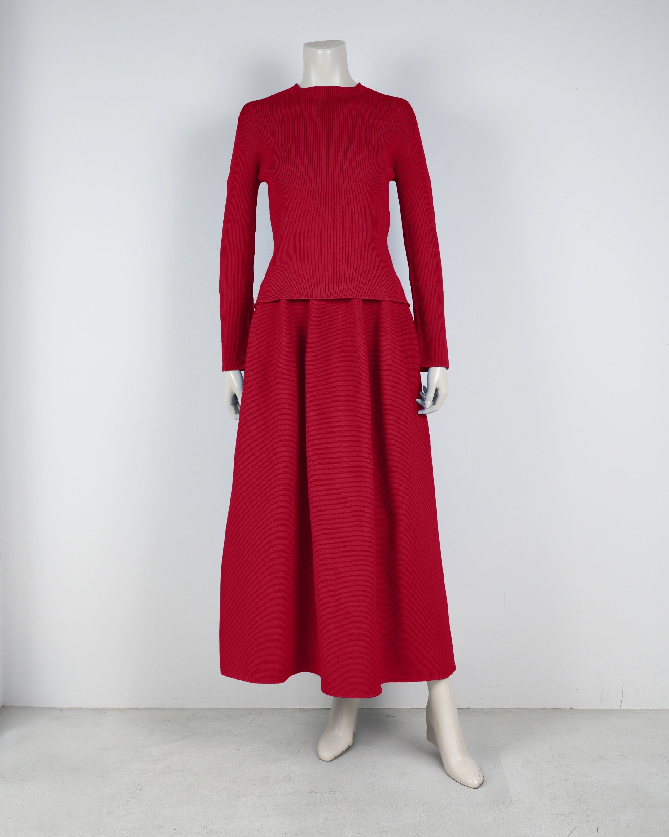 【ベストセラー】長袖リブプルオーバー×コクーンスカート【返品交換対象商品】