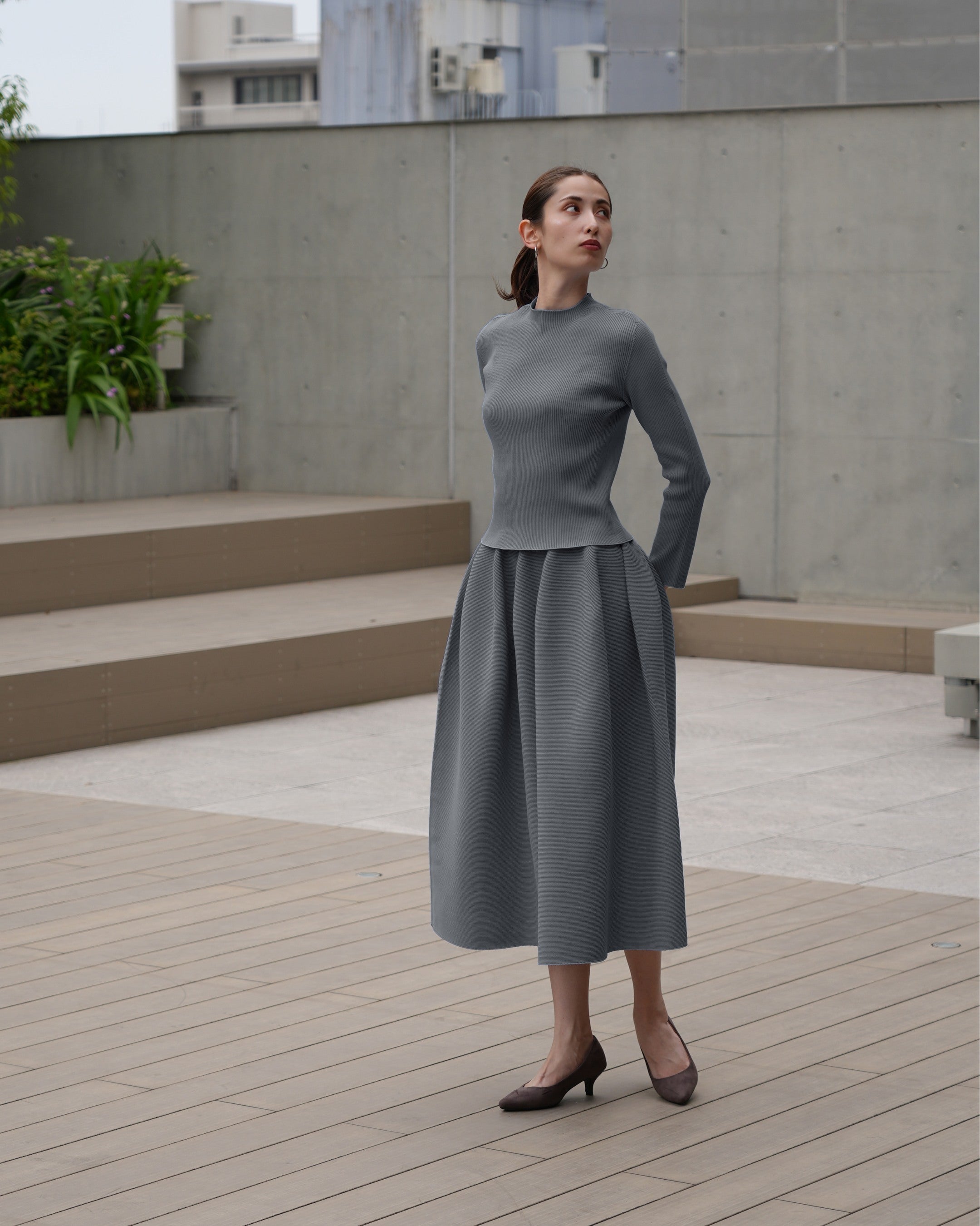 長袖リブ×コクーンスカート(セットアップ)【返品交換対象商品】