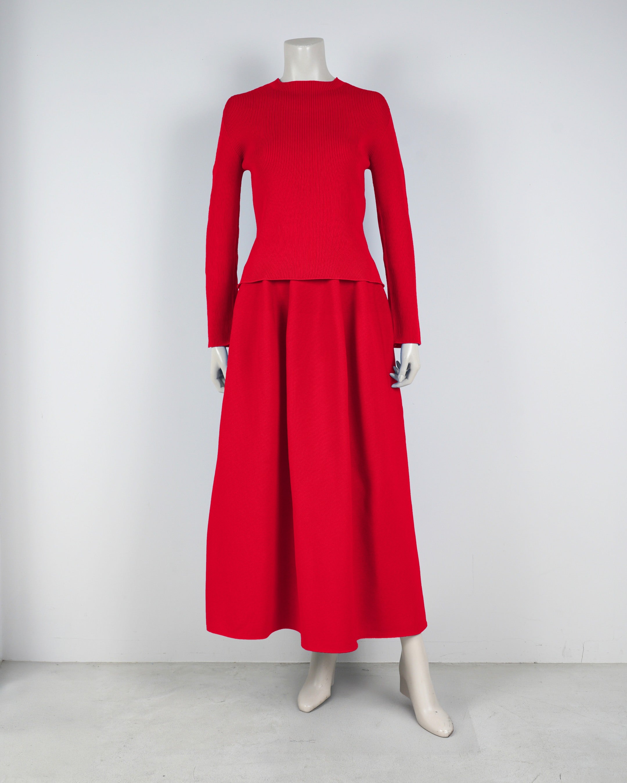 【ベストセラー】長袖リブプルオーバー×コクーンスカート【返品交換対象商品】