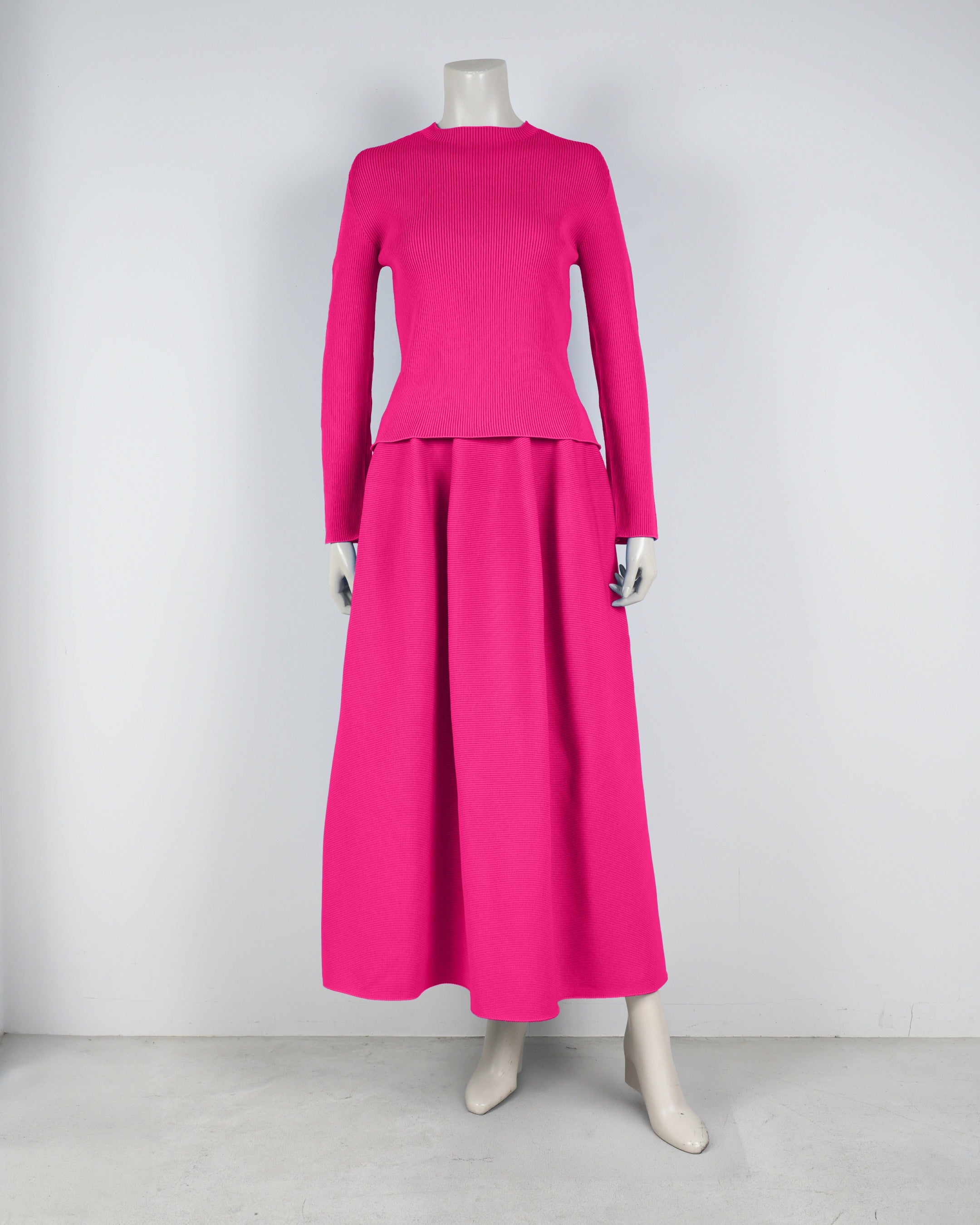 【ベストセラー】長袖リブプルオーバー×コクーンスカート【返品交換対象商品】