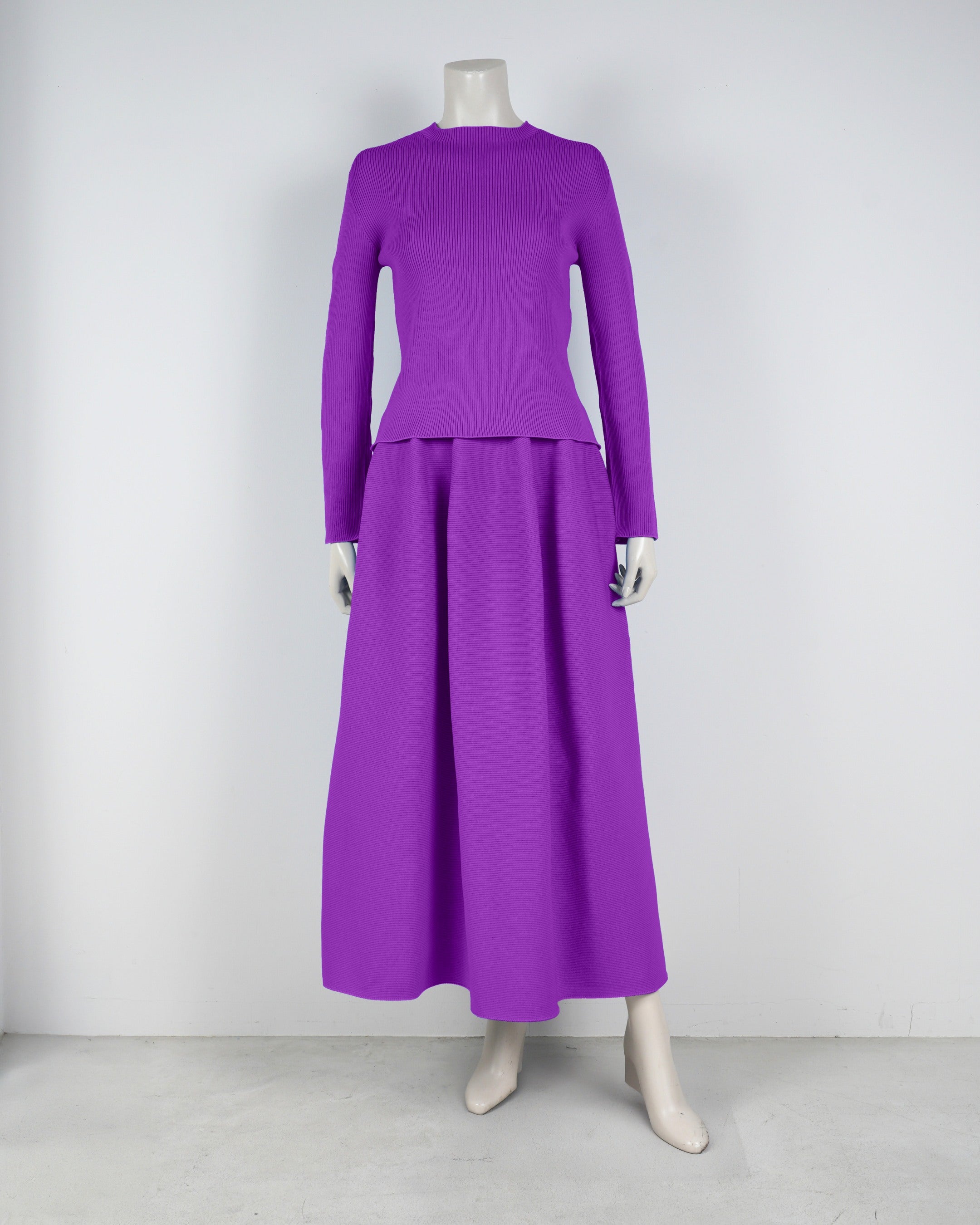 【ベストセラー】長袖リブプルオーバー×コクーンスカート【返品交換対象商品】