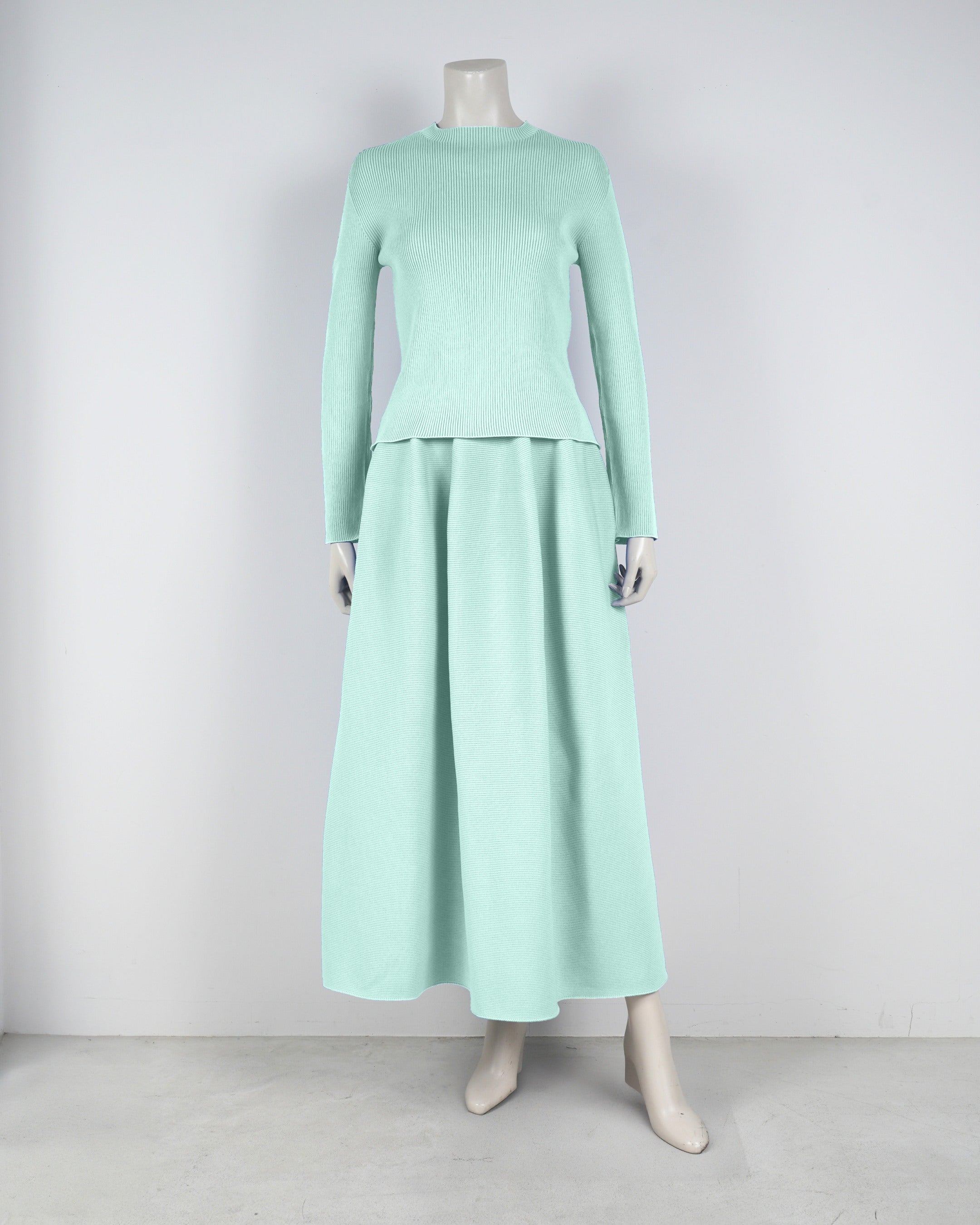 【ベストセラー】長袖リブプルオーバー×コクーンスカート【返品交換対象商品】