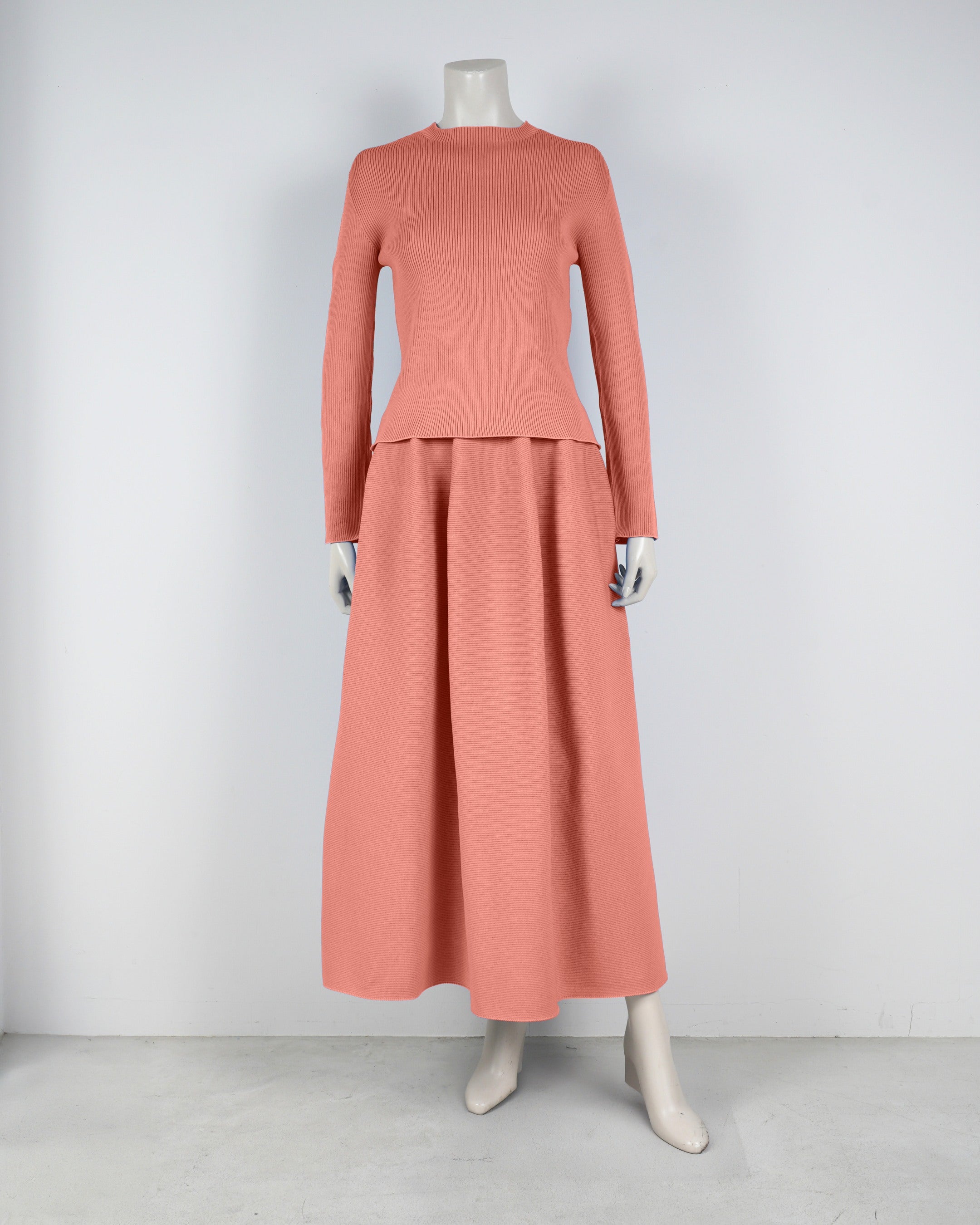 【ベストセラー】長袖リブプルオーバー×コクーンスカート【返品交換対象商品】