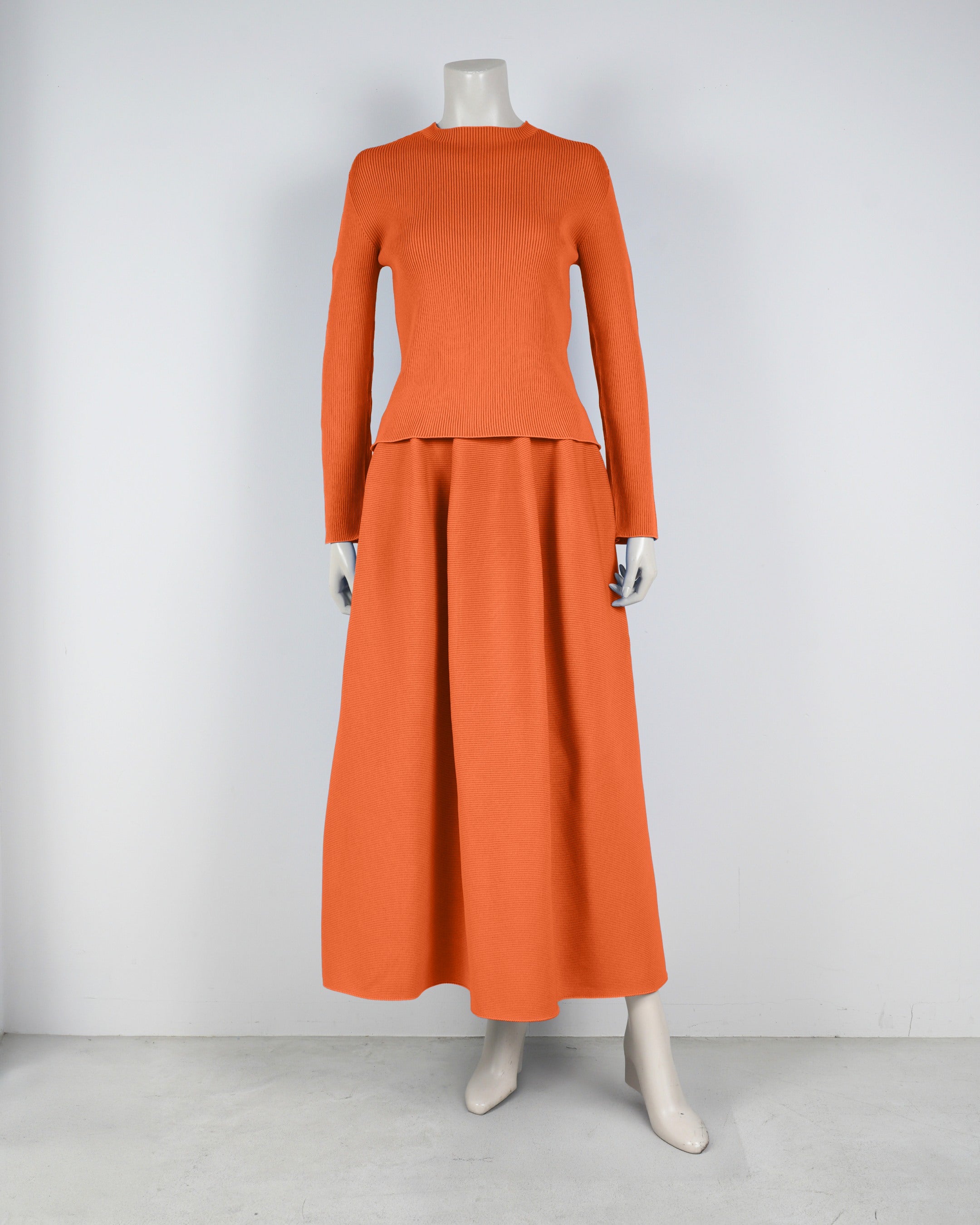 【ベストセラー】長袖リブプルオーバー×コクーンスカート【返品交換対象商品】