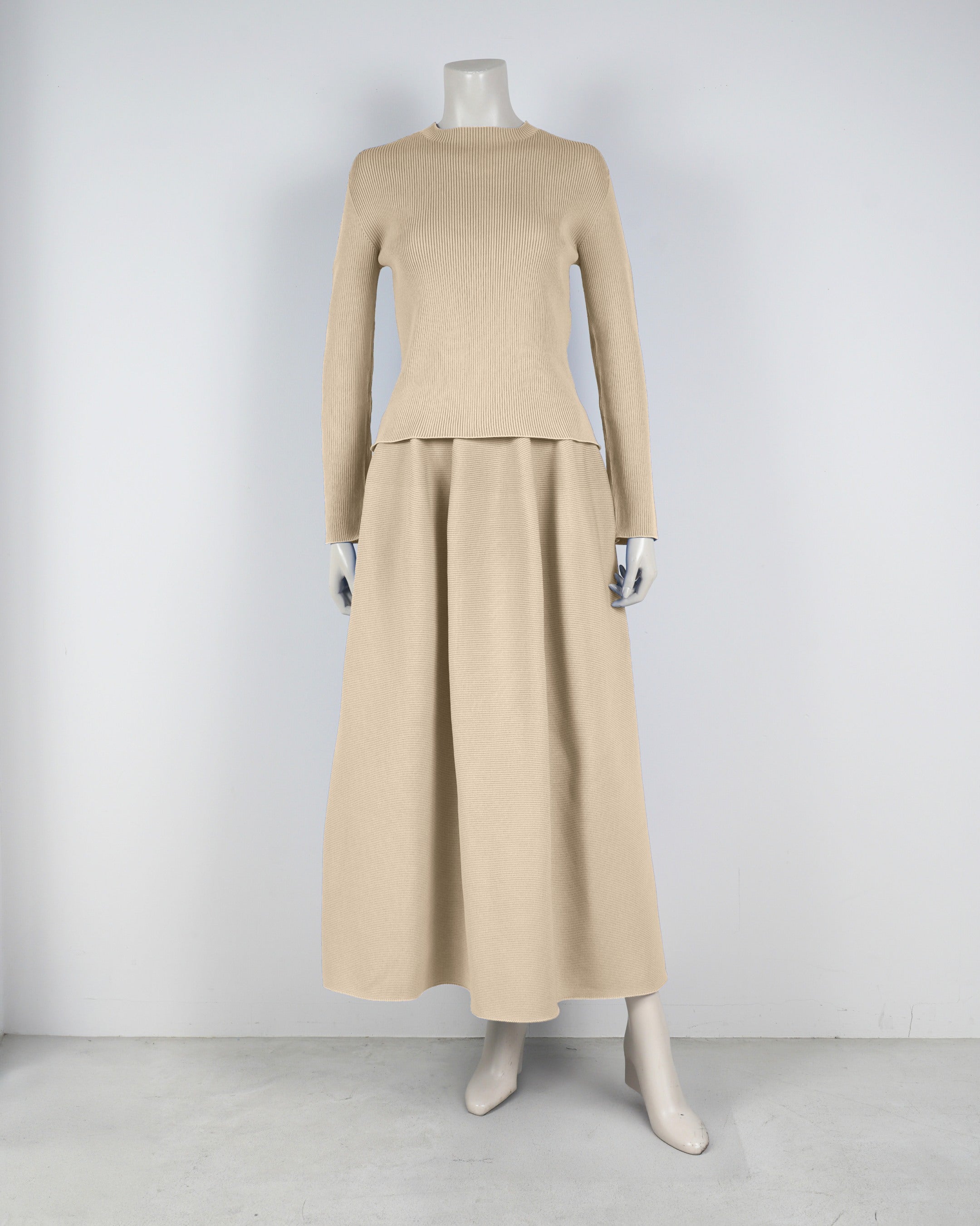 【ベストセラー】長袖リブプルオーバー×コクーンスカート【返品交換対象商品】