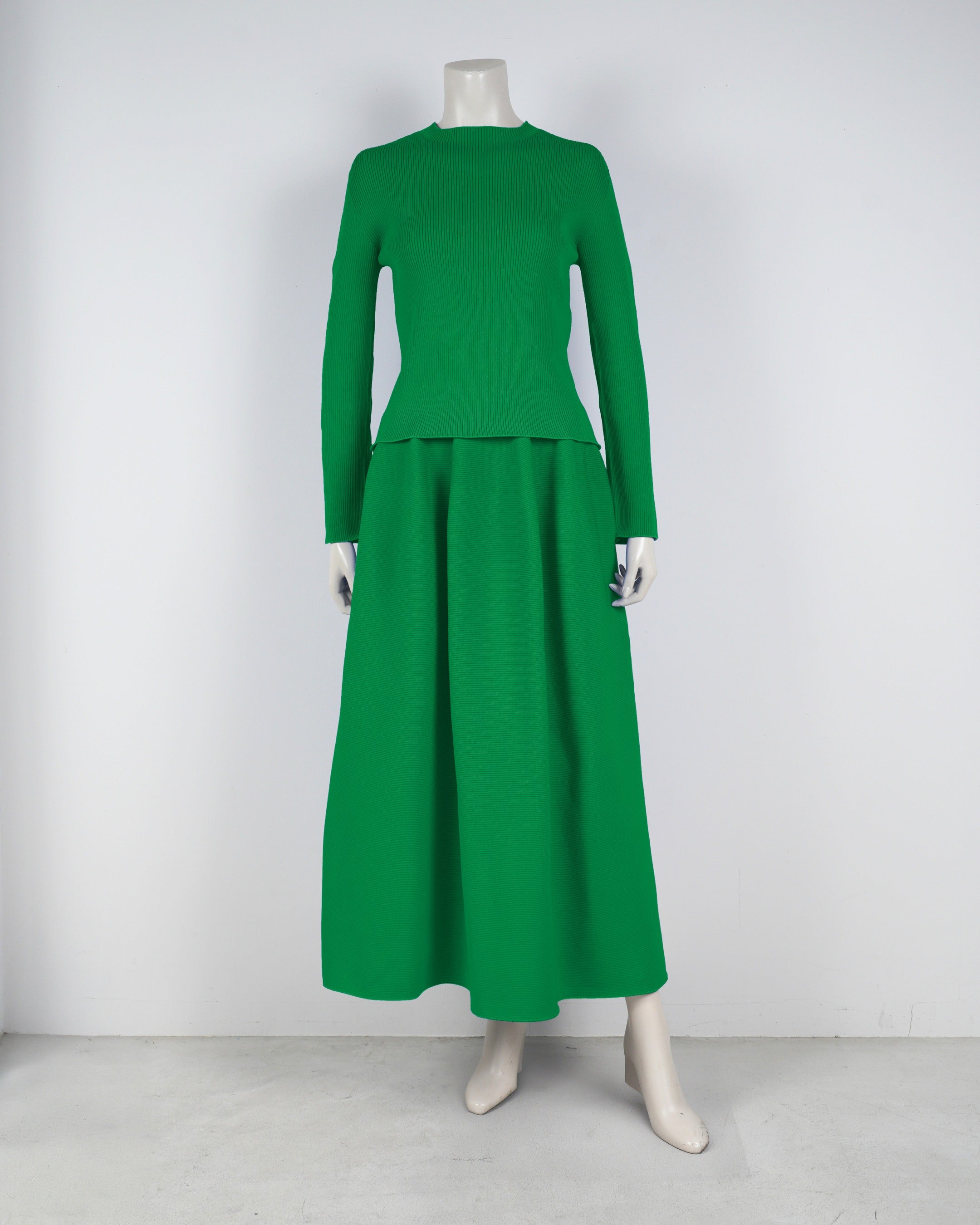 【ベストセラー】長袖リブプルオーバー×コクーンスカート【返品交換対象商品】