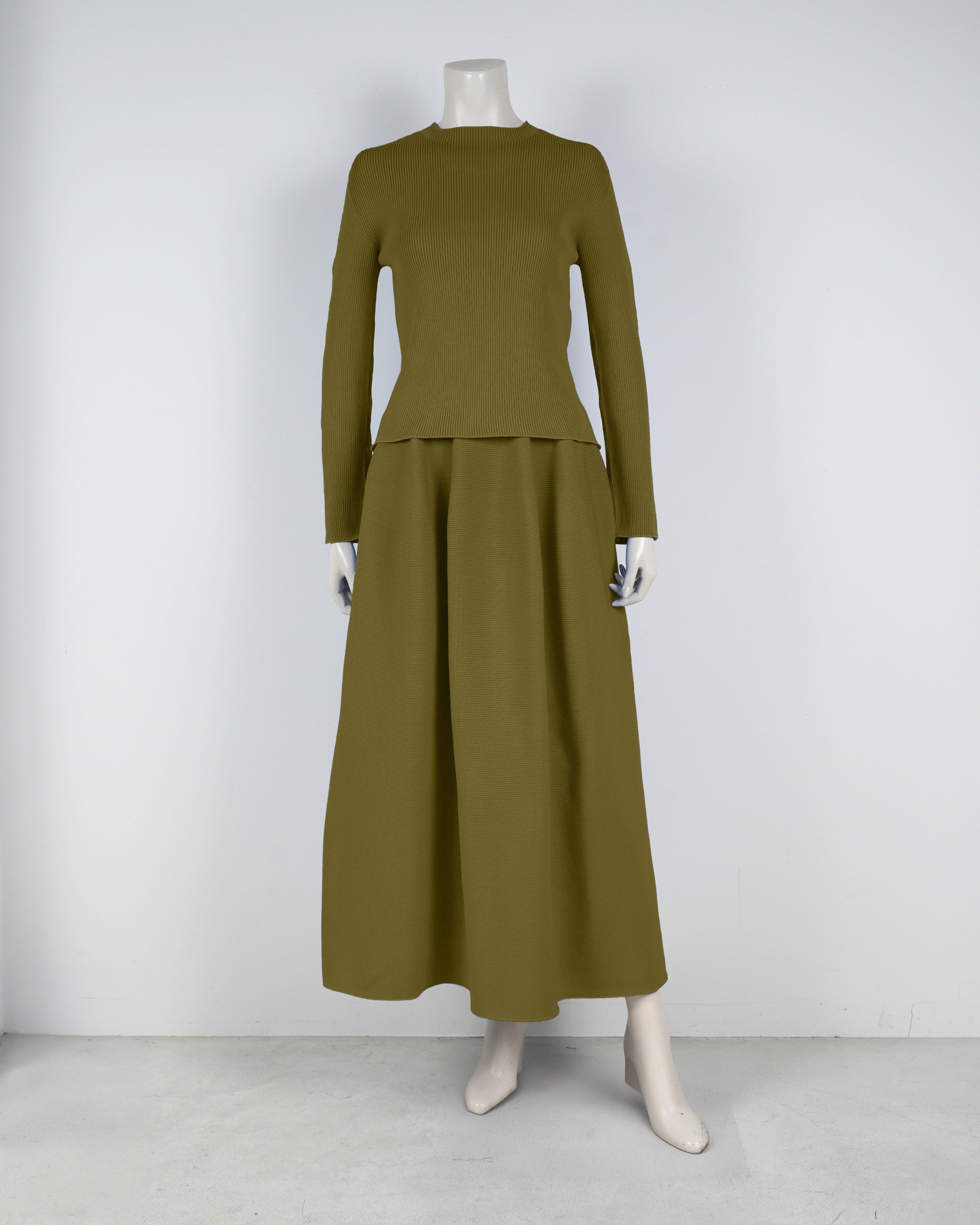 【ベストセラー】長袖リブプルオーバー×コクーンスカート【返品交換対象商品】