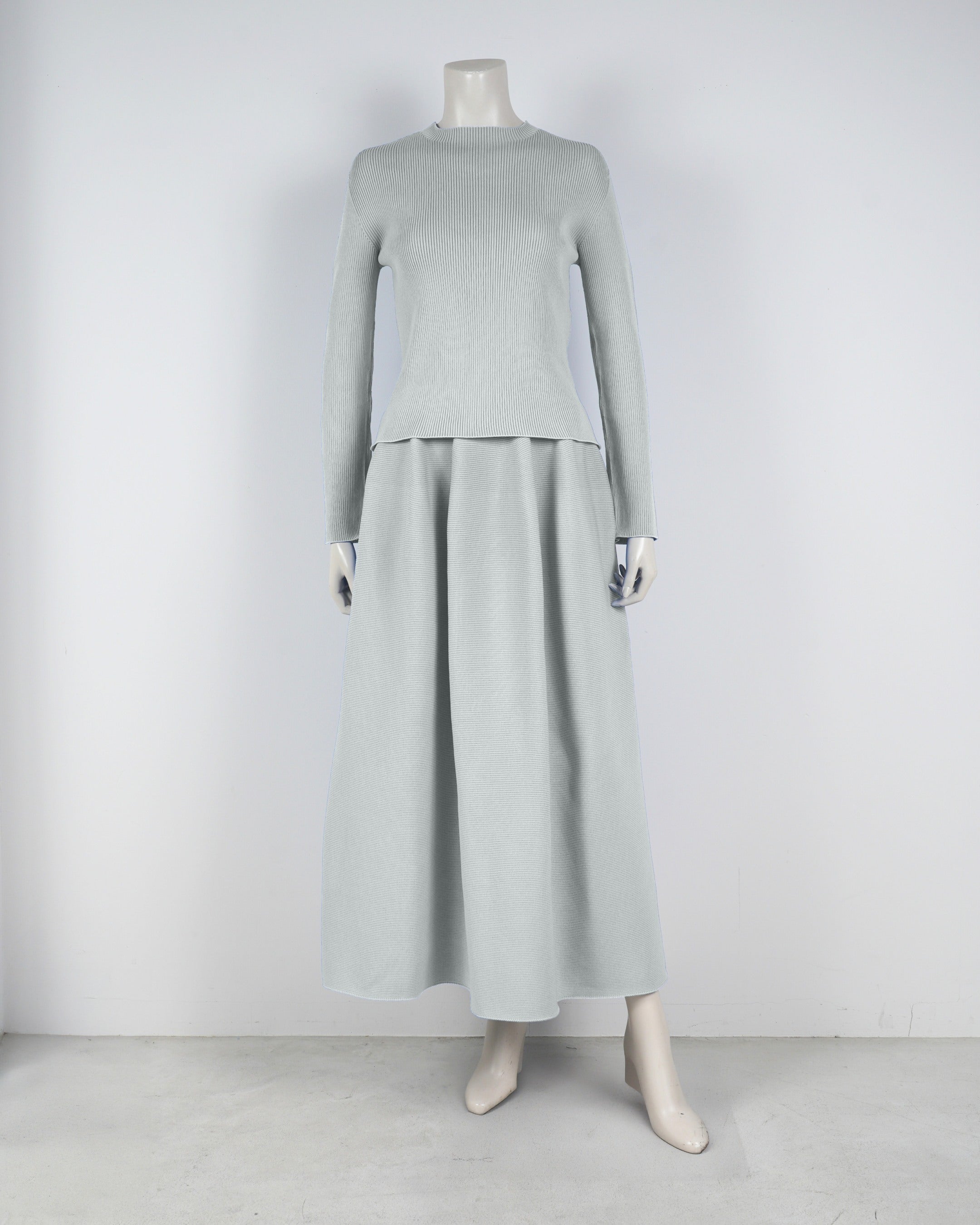 【ベストセラー】長袖リブプルオーバー×コクーンスカート【返品交換対象商品】