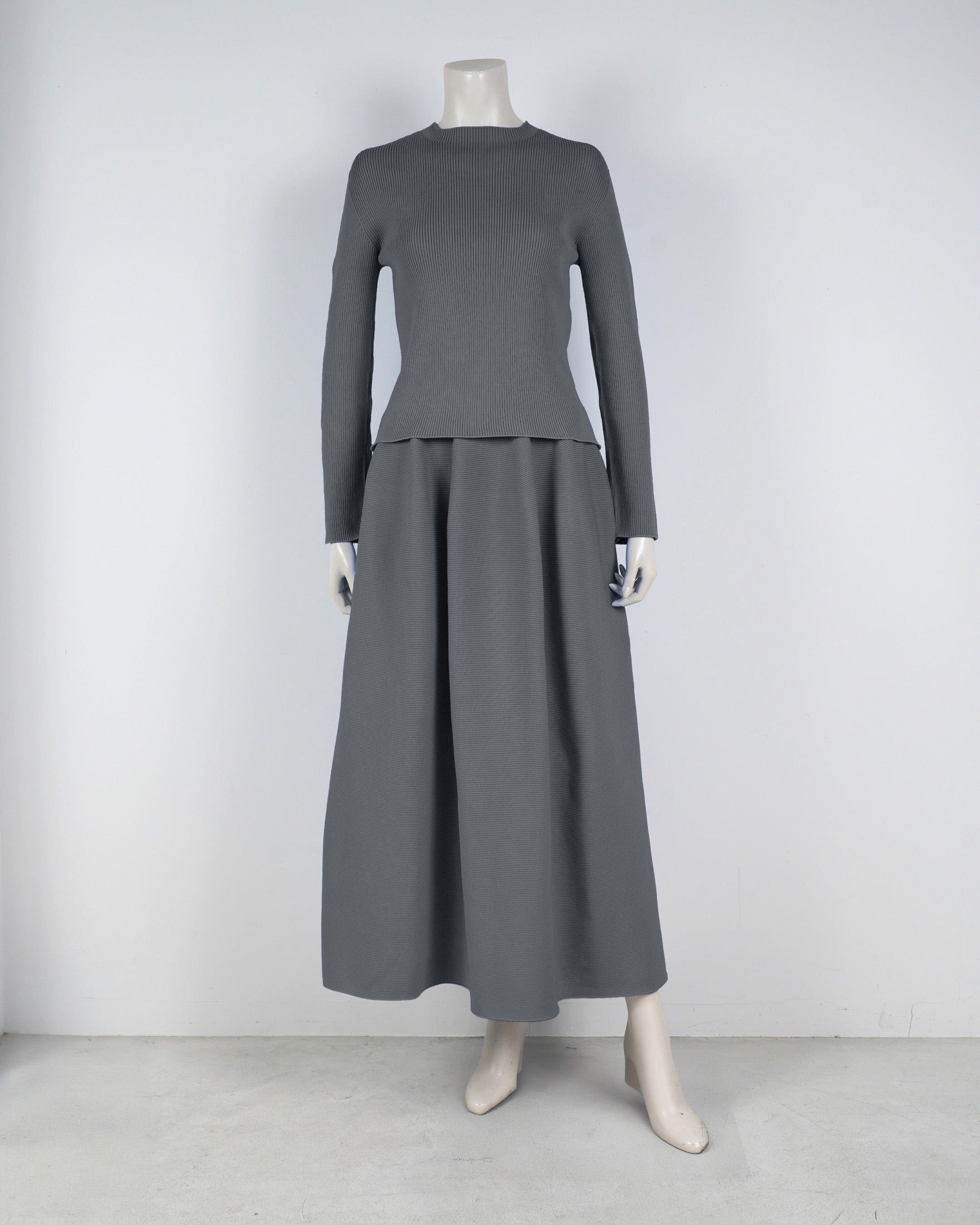 【ベストセラー】長袖リブプルオーバー×コクーンスカート【返品交換対象商品】