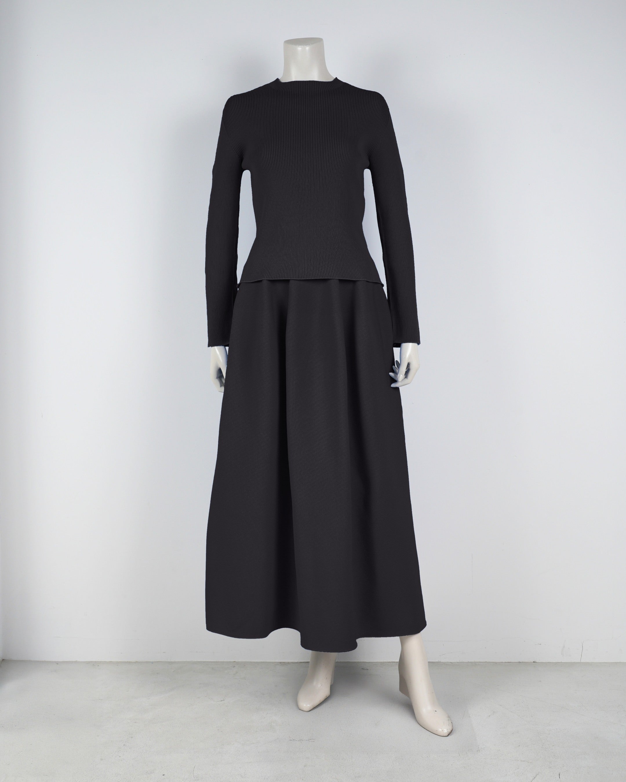 【ベストセラー】長袖リブプルオーバー×コクーンスカート【返品交換対象商品】