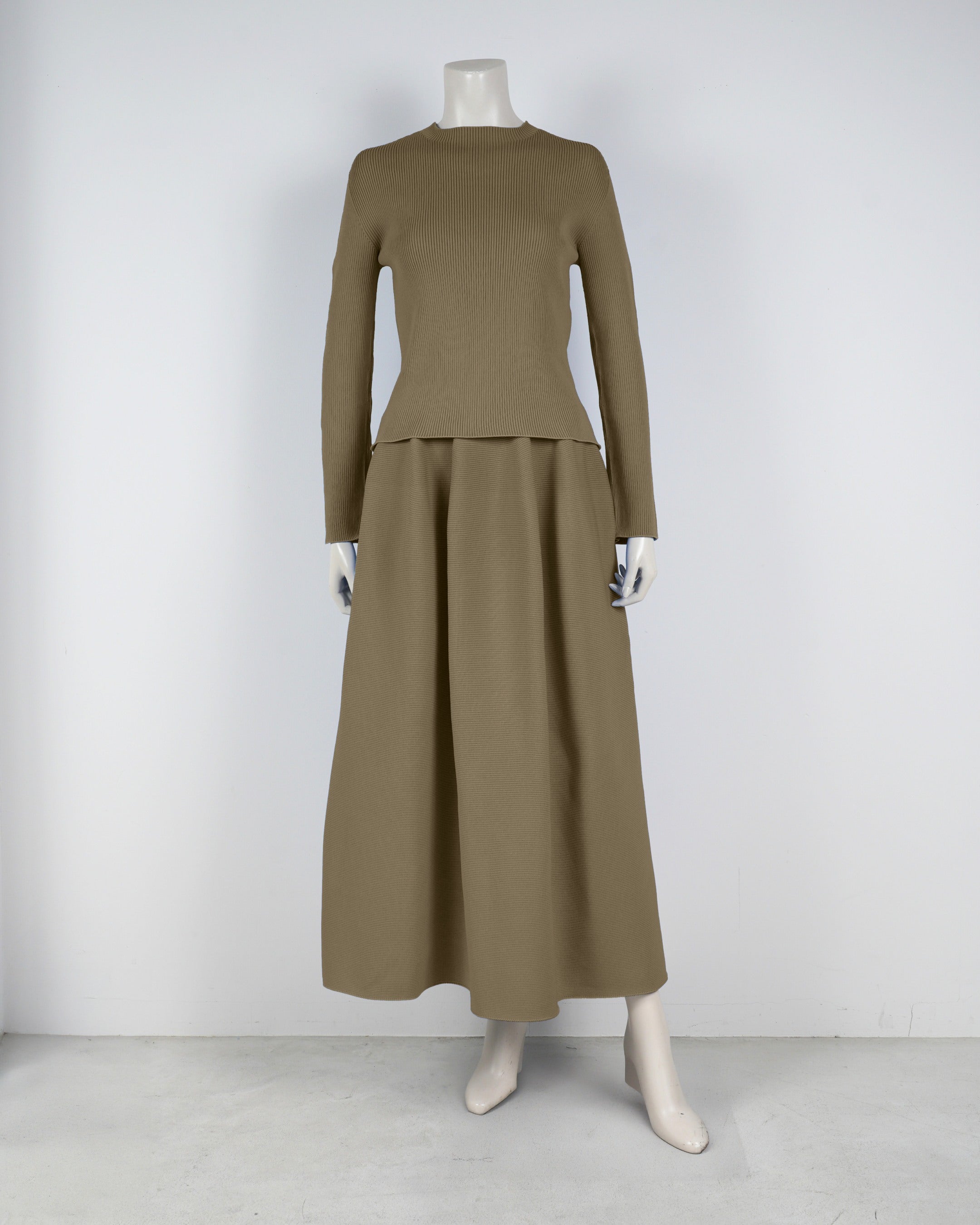 【ベストセラー】長袖リブプルオーバー×コクーンスカート【返品交換対象商品】