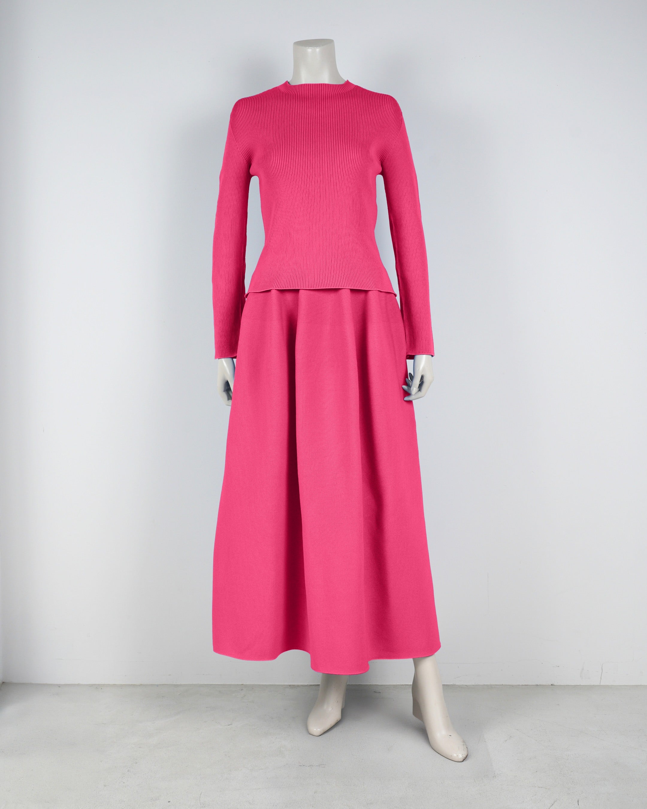 【ベストセラー】長袖リブプルオーバー×コクーンスカート【返品交換対象商品】