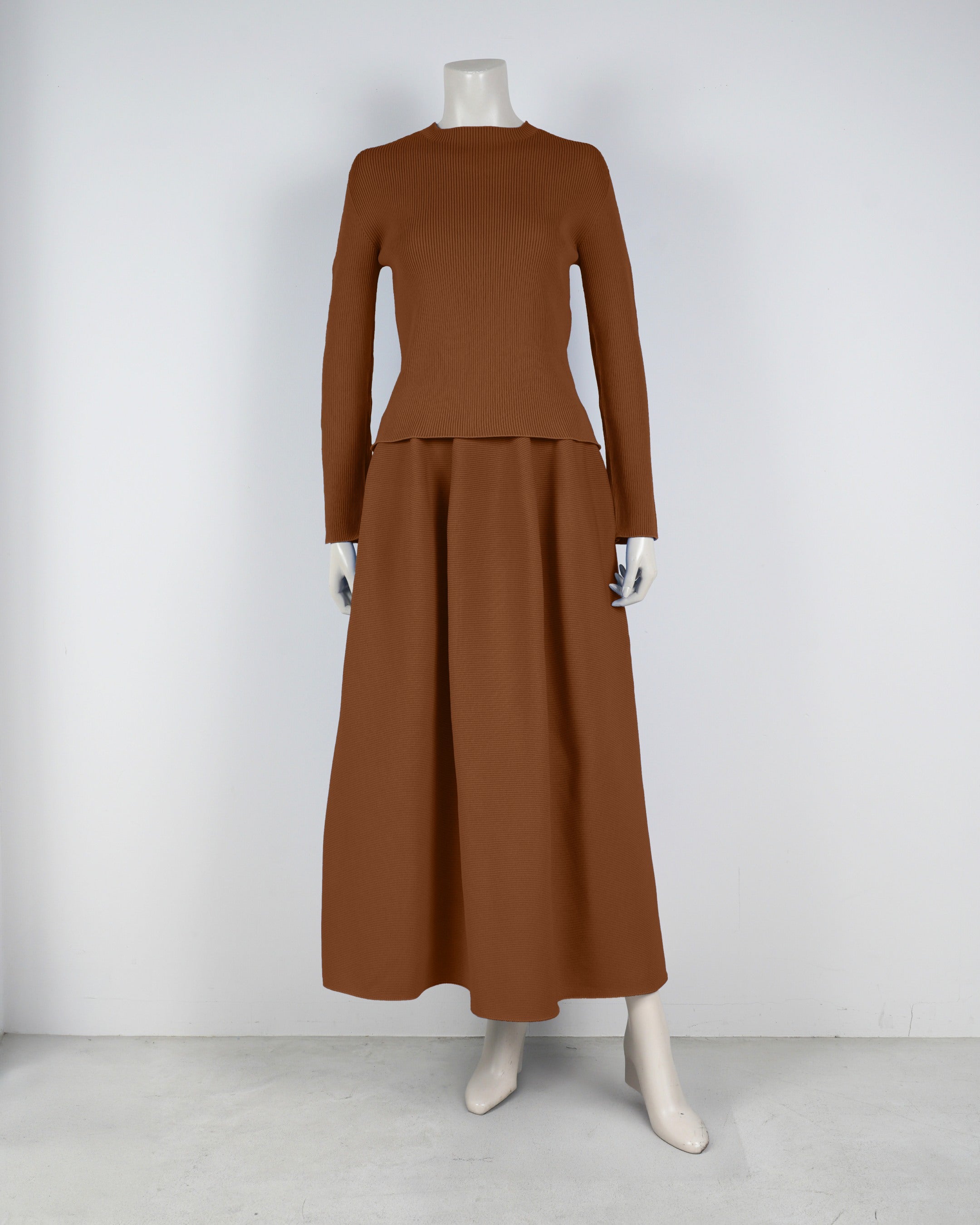 【ベストセラー】長袖リブプルオーバー×コクーンスカート【返品交換対象商品】